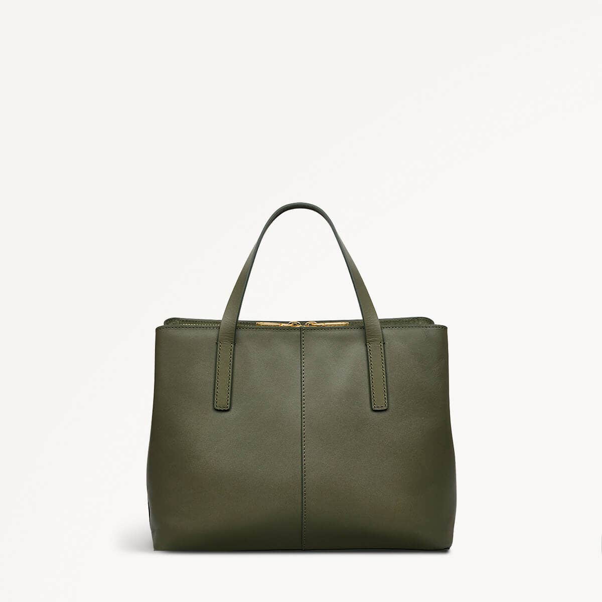 Dukes Place Leather Medium Ziptop Grab Bag in Dark Olive - 110183