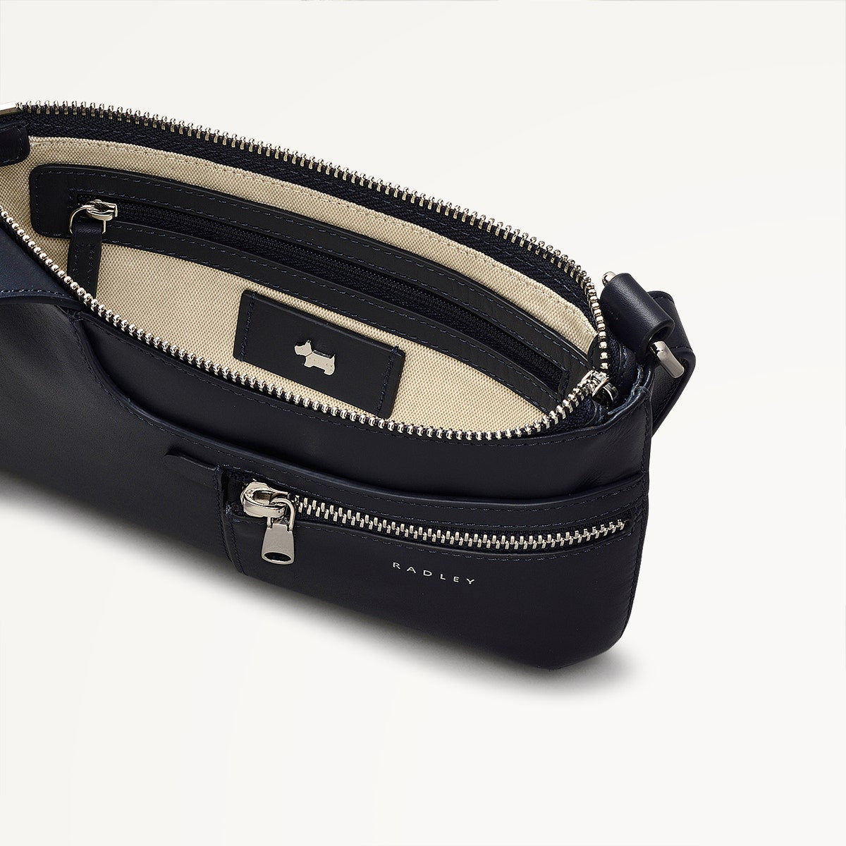 Pockets Leather Mini Ziptop Crossbody Bag in Ink - 110433