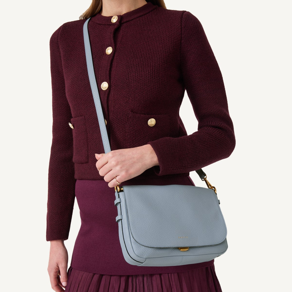 Grafton Street Leather Small Flapover Crossbody Bag in Smoke Blue - 110640