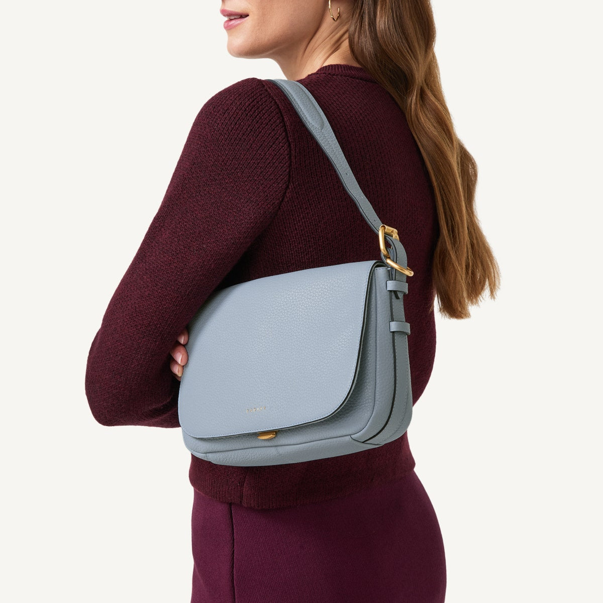 Grafton Street Leather Small Flapover Crossbody Bag in Smoke Blue - 110640