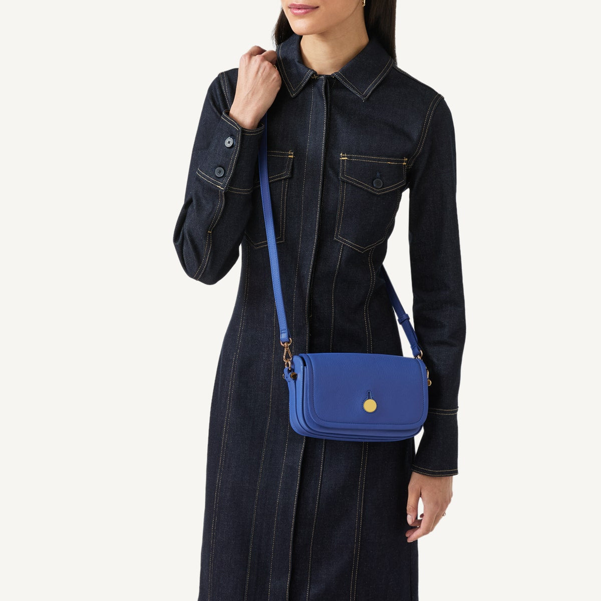 Bathurst Mews Leather Small Flapover Crossbody Bag in Yves Blue - 110653