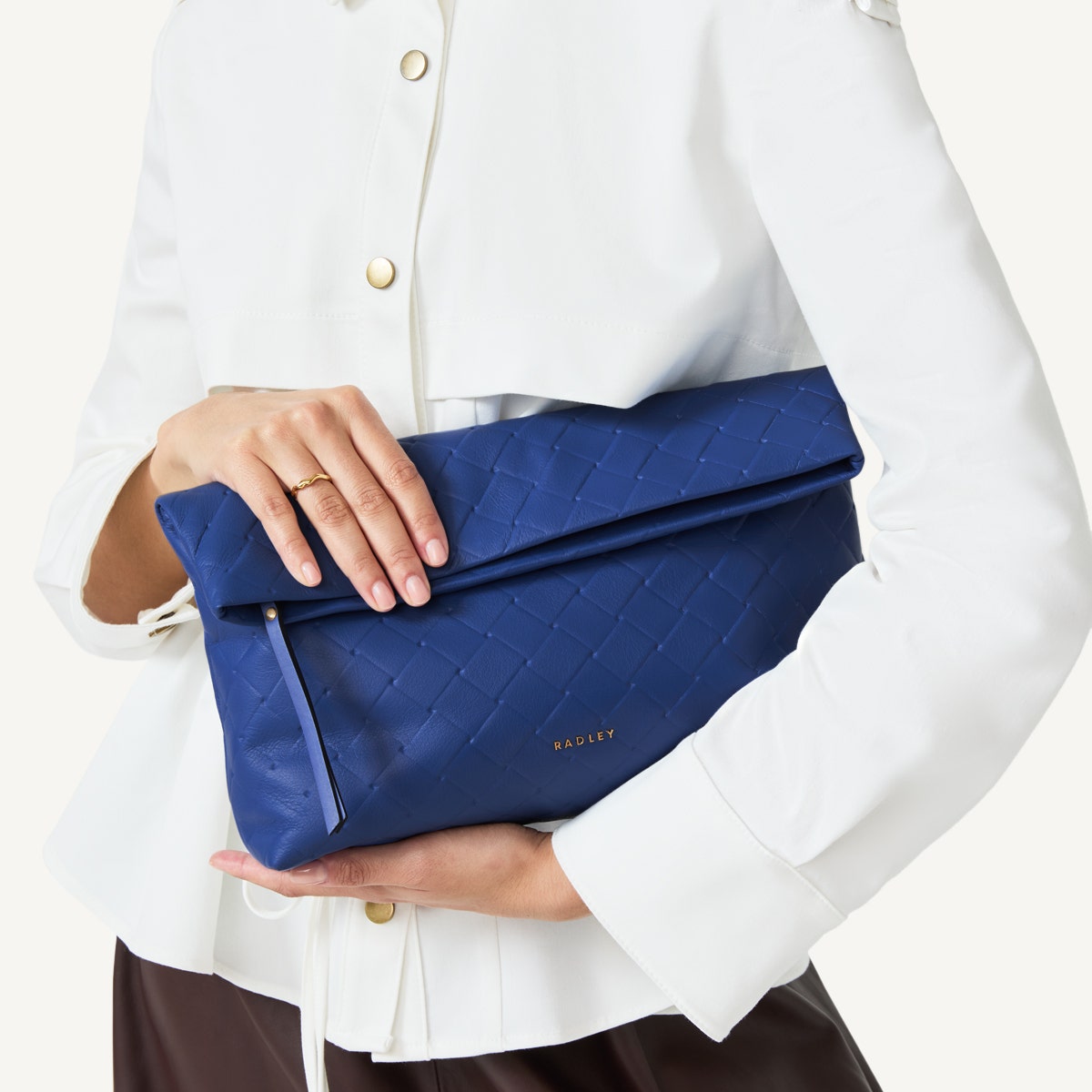 Weaver Lane Leather Medium Flapover Clutch Bag in Yves Blue - 110663