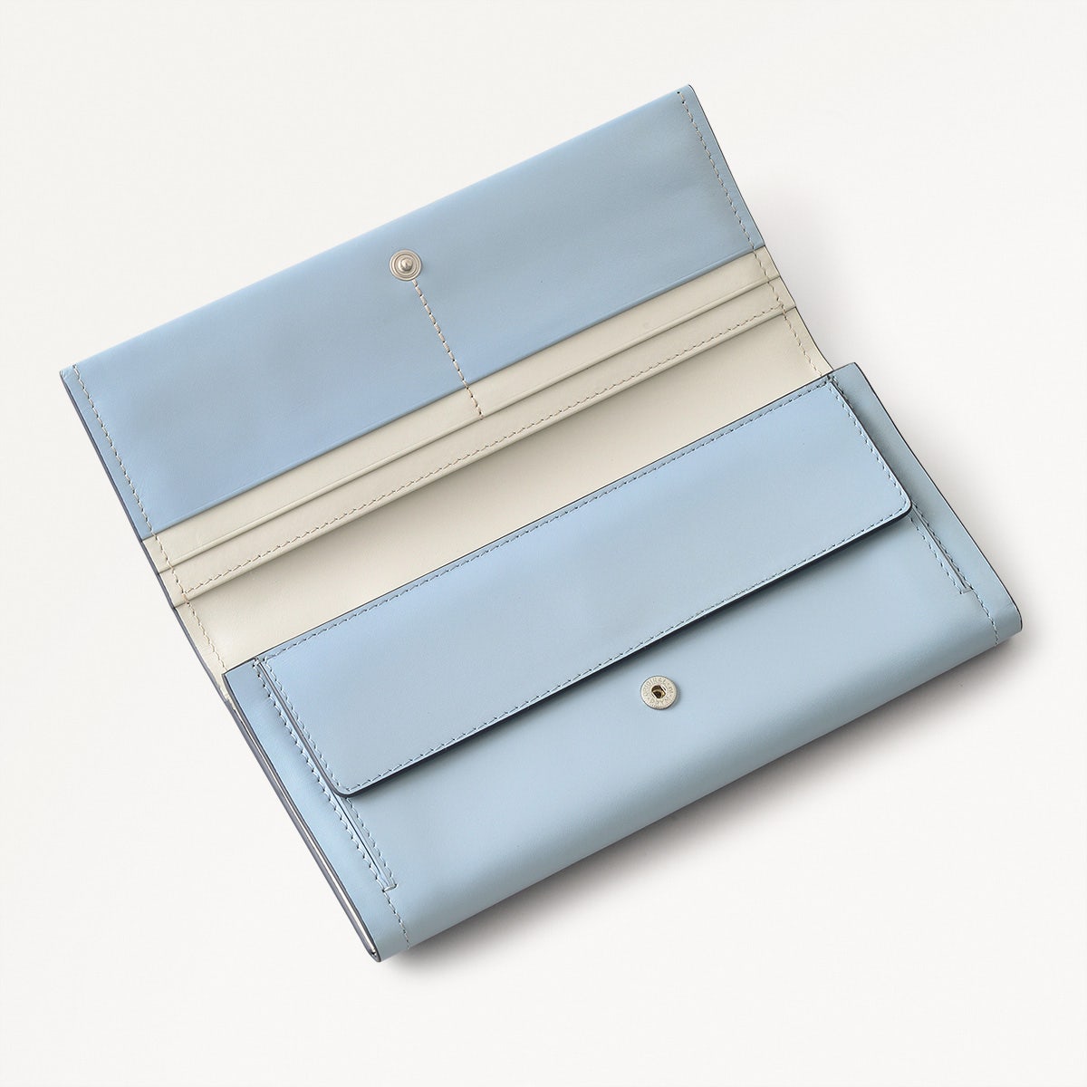 Heritage Border Leather Large Flapover Wallet in Smoke Blue - 110747