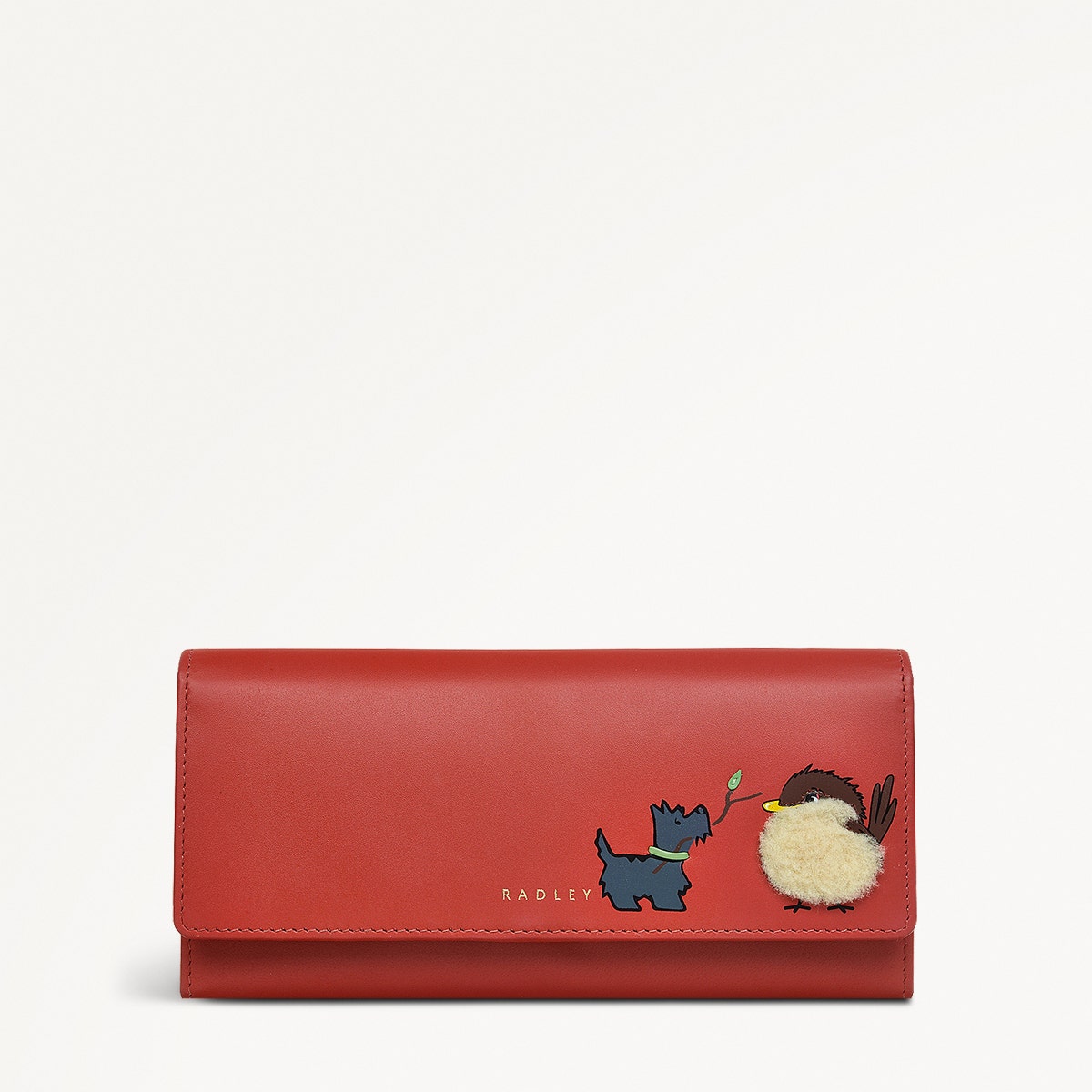 Fluffy Bird Leather Large Flapover Wallet in Copper Pink - 111356