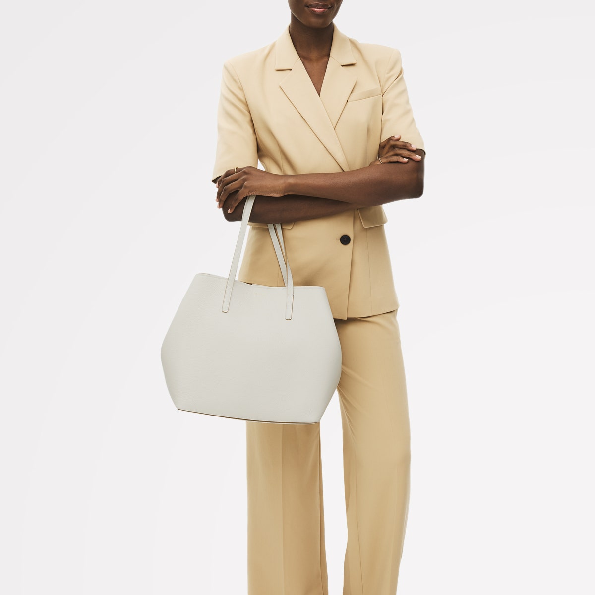 Dukes Place Leather Large Open Top Tote Bag in Chalk - 111384