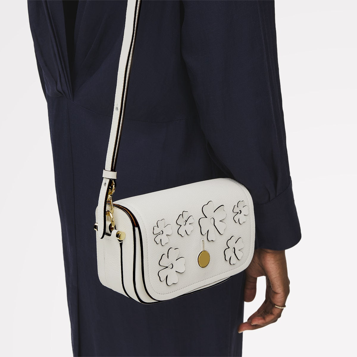 Bathurst Mews Leather Small Flapover Cross Body Bag in Chalk - 111395