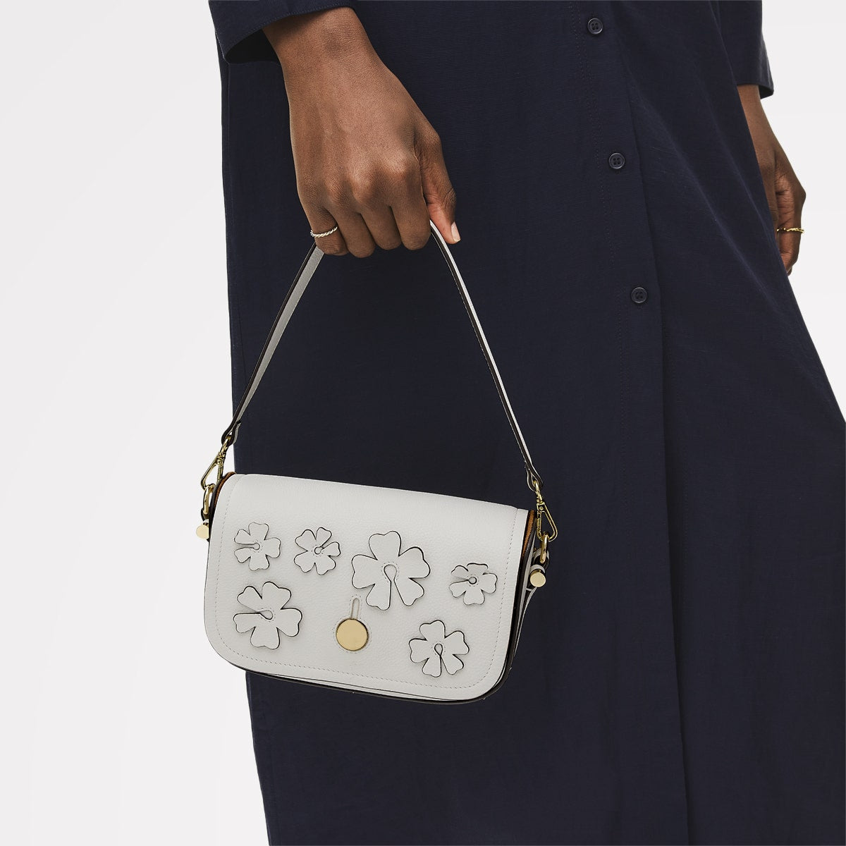 Bathurst Mews Leather Small Flapover Cross Body Bag in Chalk - 111395