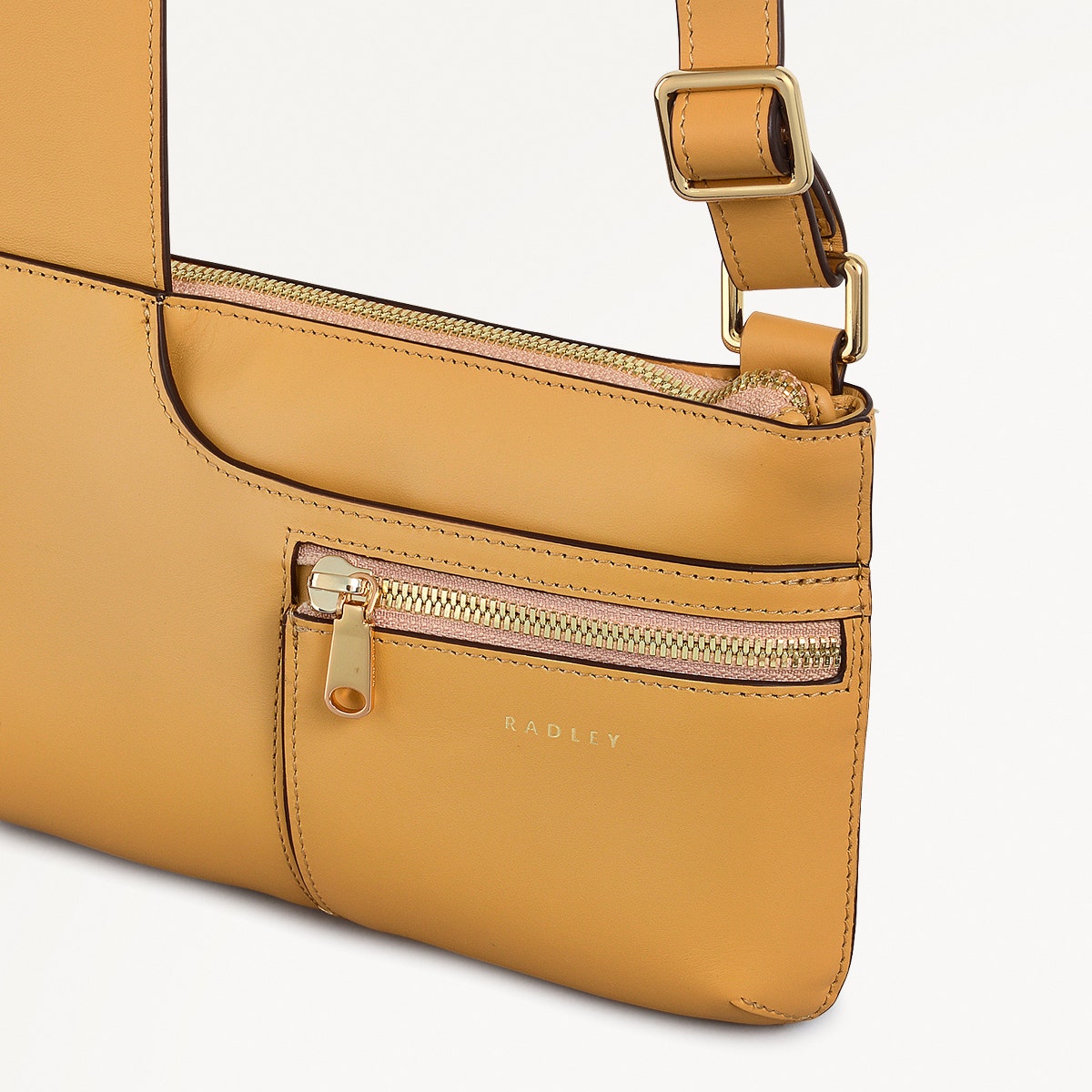 Pockets Leather Mini Ziptop Cross Body Bag in Pecan - 111429