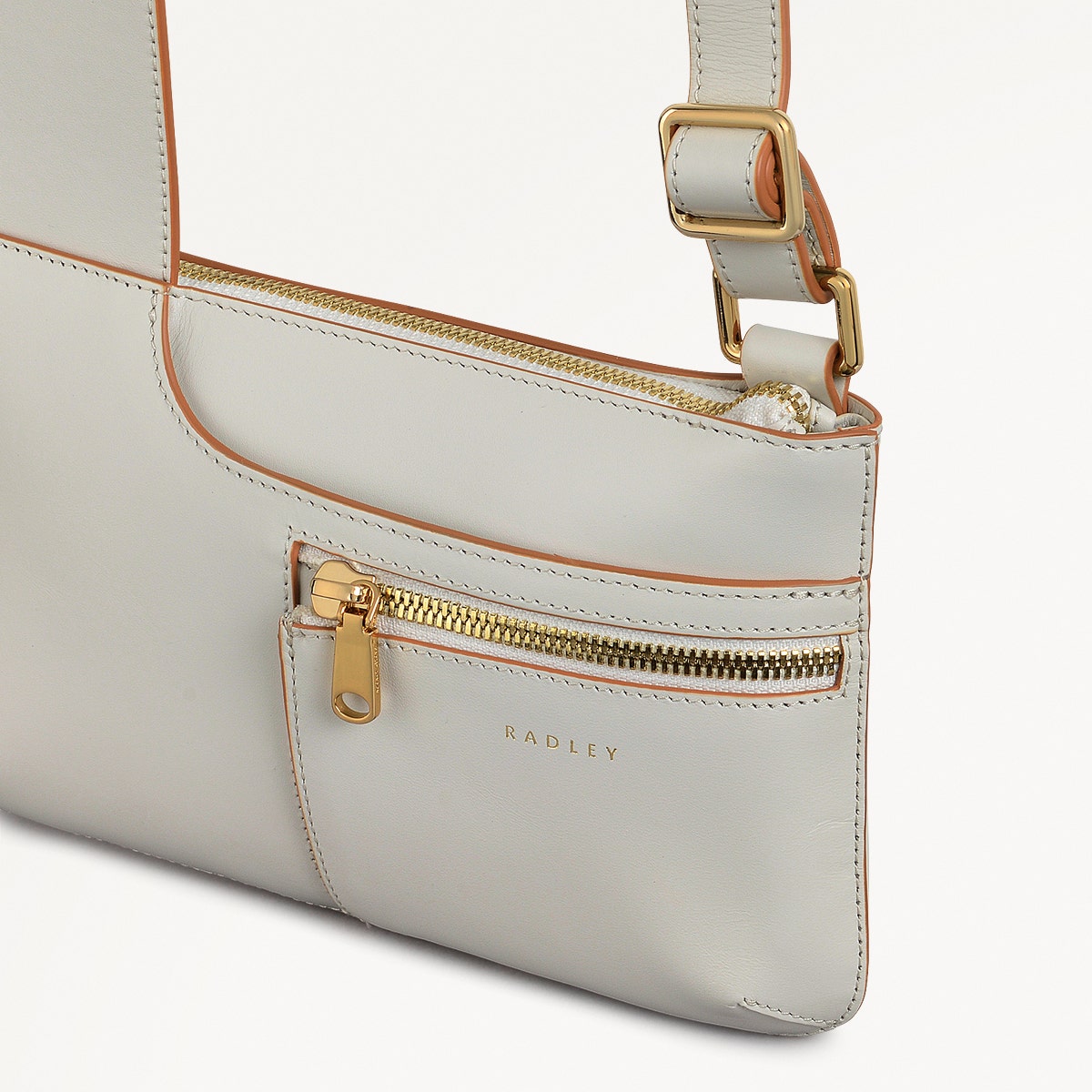 Pockets Leather Mini Ziptop Cross Body Bag in Chalk - 111430