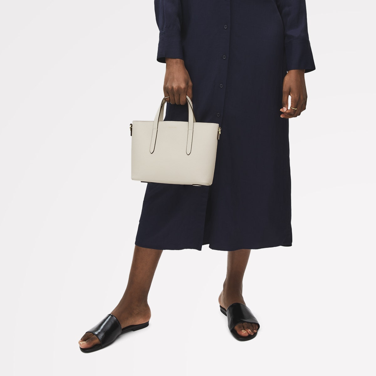 Silk Street Leather Small Open Top Multiway Bag in Chalk - 111824