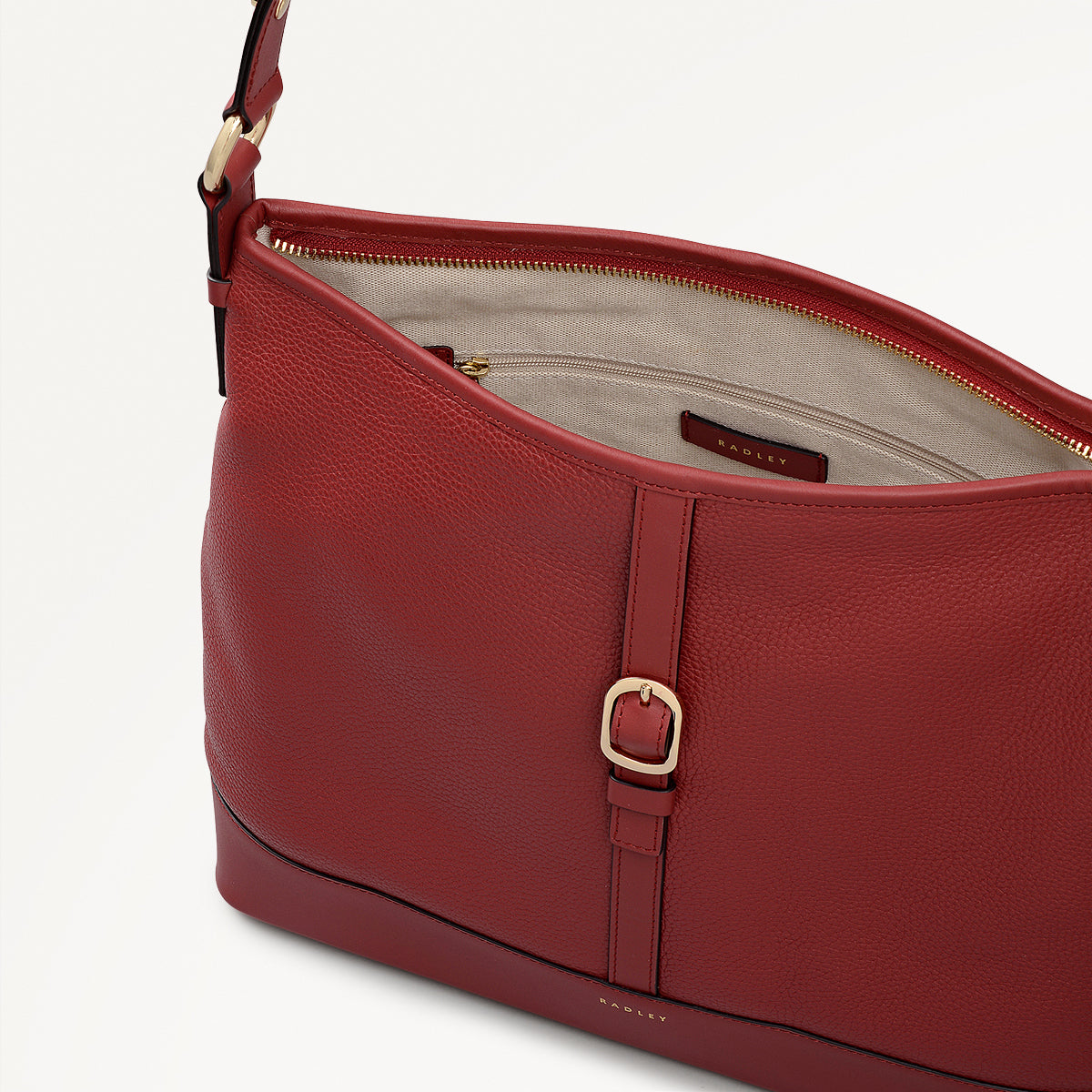 Ebury Leather Medium Ziptop Shoulder Bag in Claret - 111928