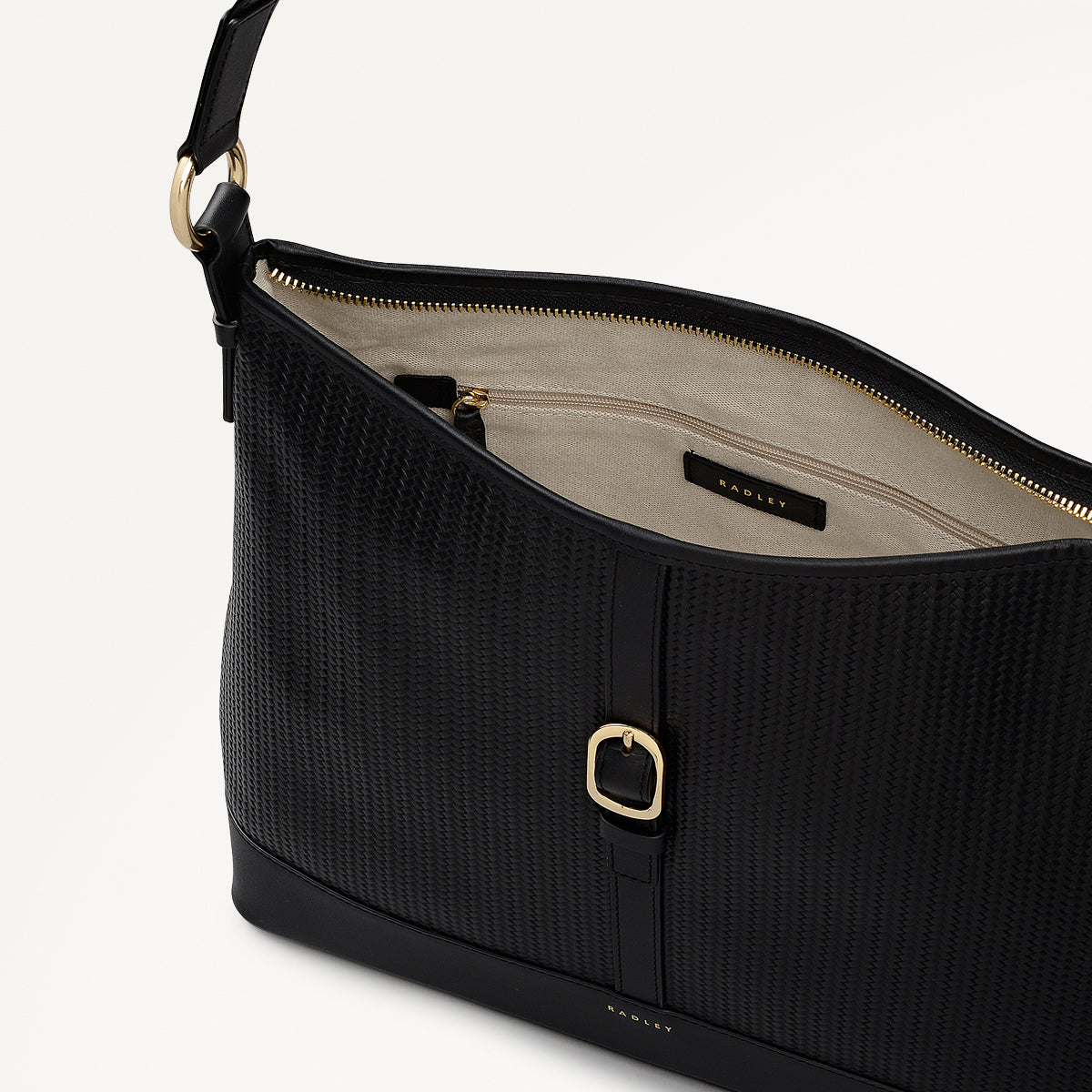 Ebury Leather Medium Ziptop Shoulder Bag in Black - 111929