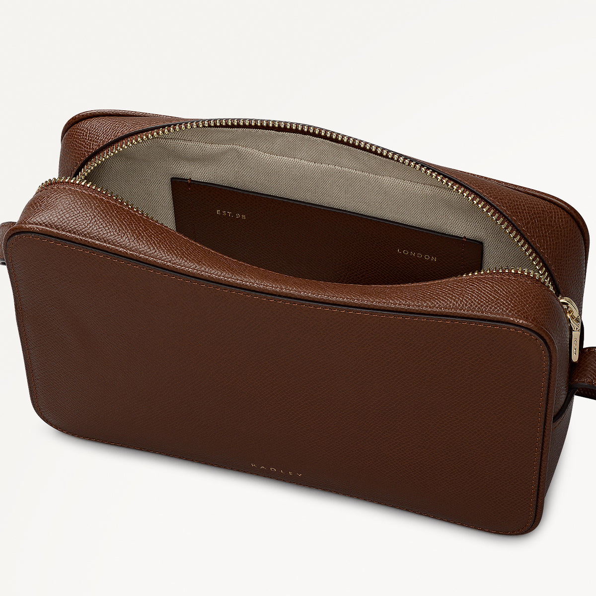 Duchess Close Leather Small Ziptop Cross Body Bag in Chocolate - 112177