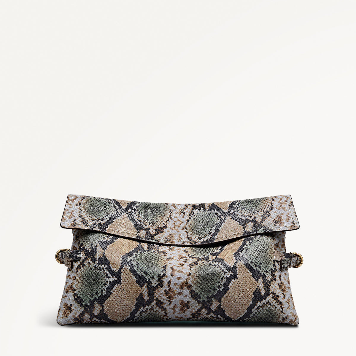 Fleet Street Leather Large Flapover Clutch Bag in Pine Needle - 112286