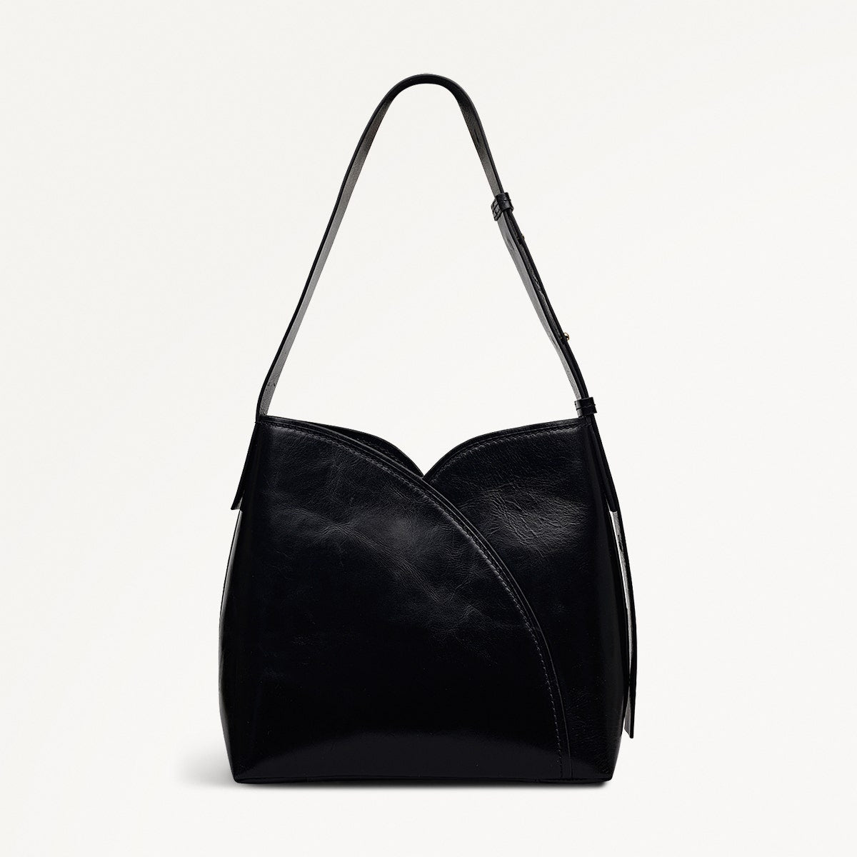 Tulip Street Leather Large Open Top Shoulder Bag in Black - 112406