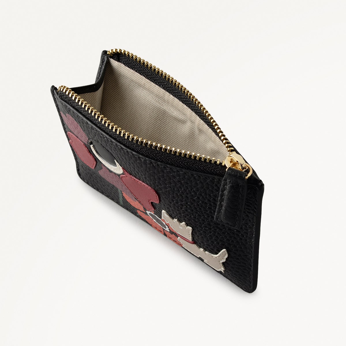 Floribunda Leather Small Ziptop Coin Purse in Black - 112446