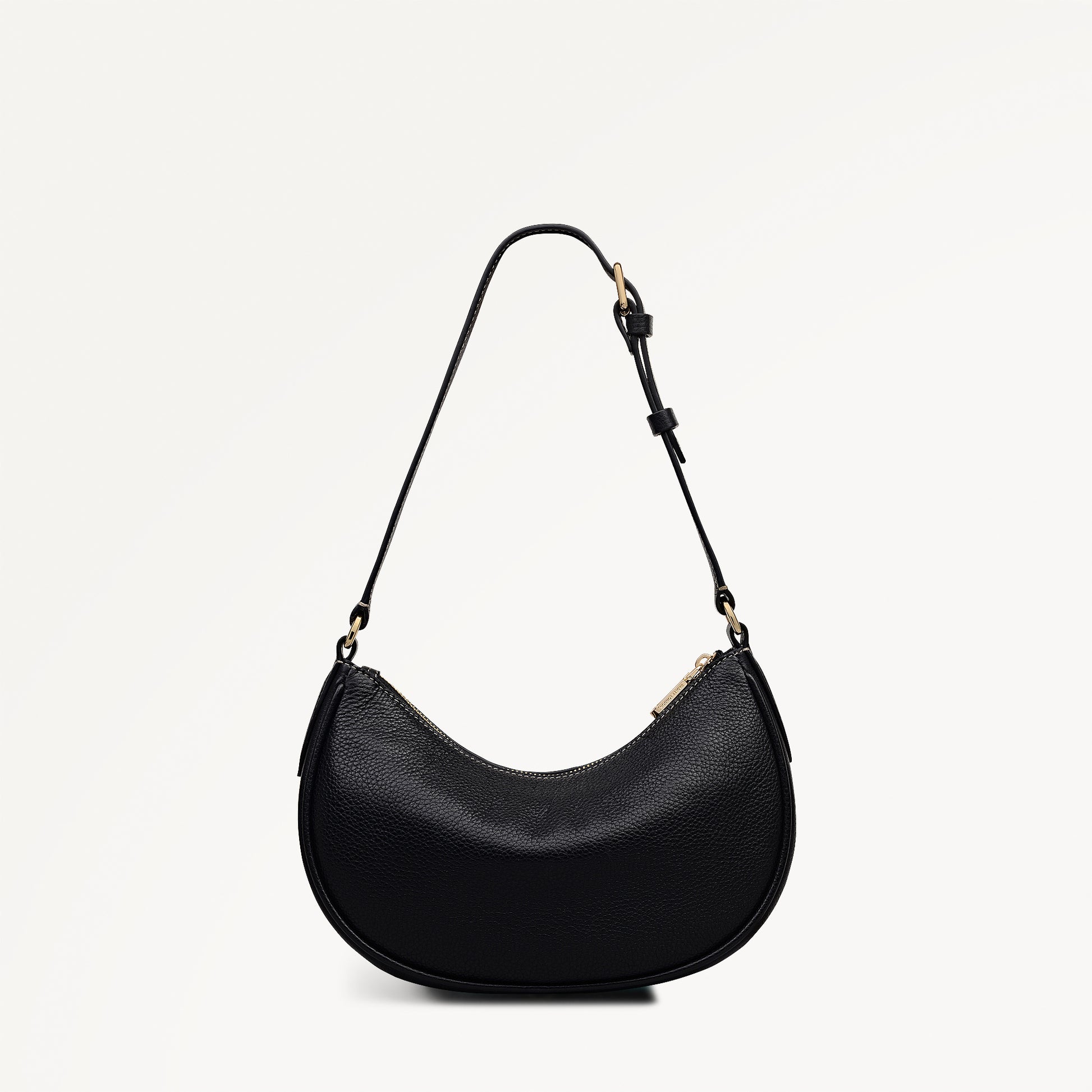 Heath Crescent Leather Small Ziptop Shoulder Bag in Black - 112607