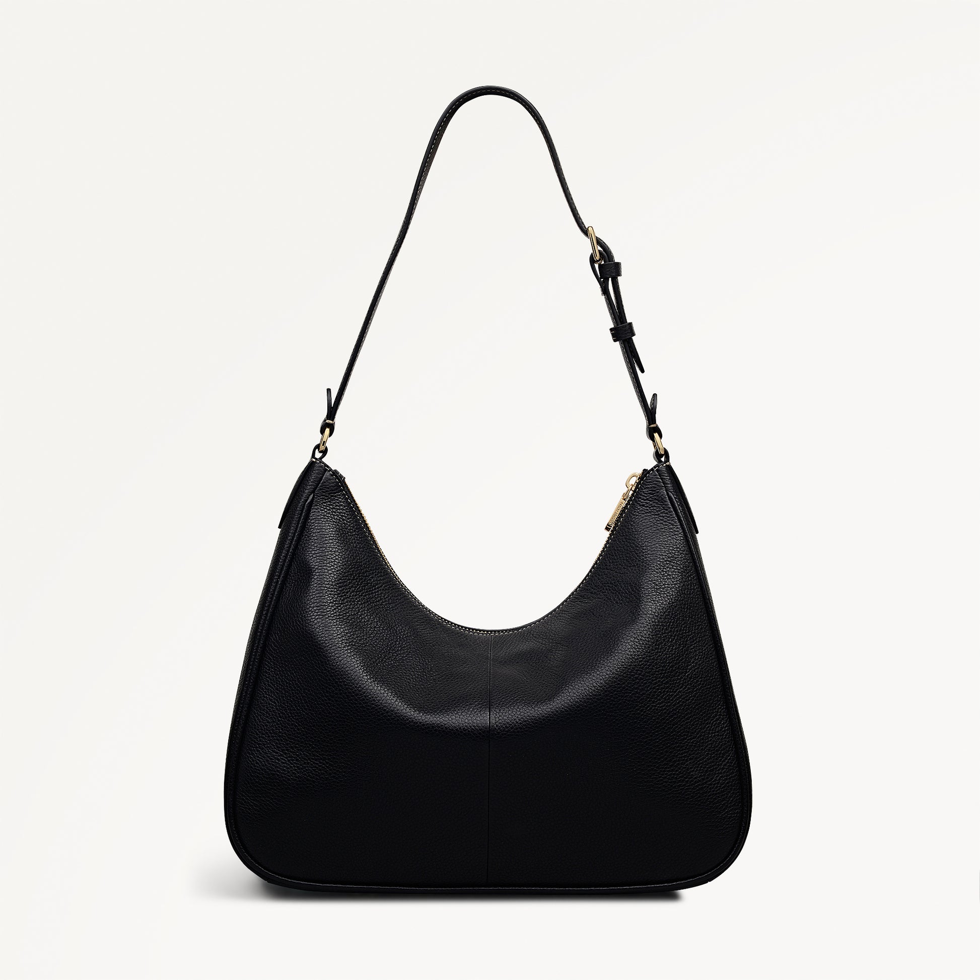 Heath Crescent Leather Large Ziptop Shoulder Bag in Black - 112609