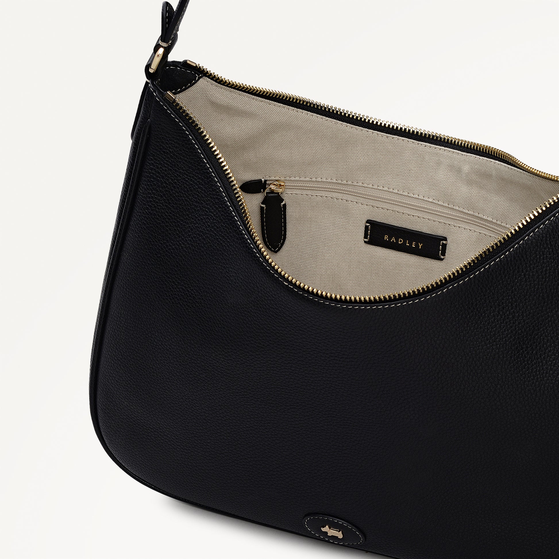 Heath Crescent Leather Large Ziptop Shoulder Bag in Black - 112609