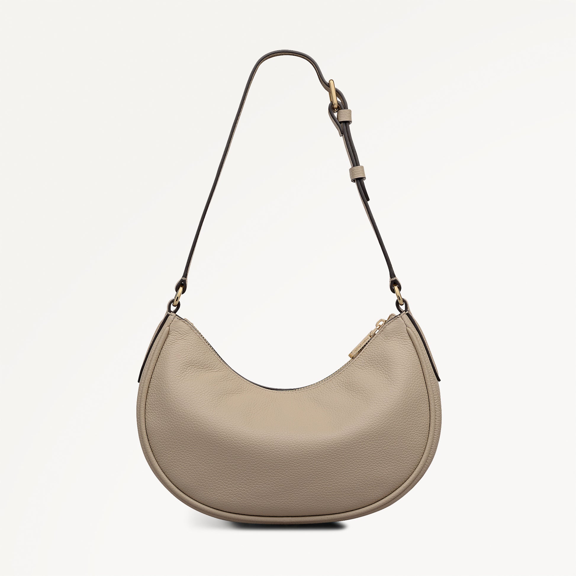 Heath Crescent Leather Large Ziptop Shoulder Bag in Porcini - 112610