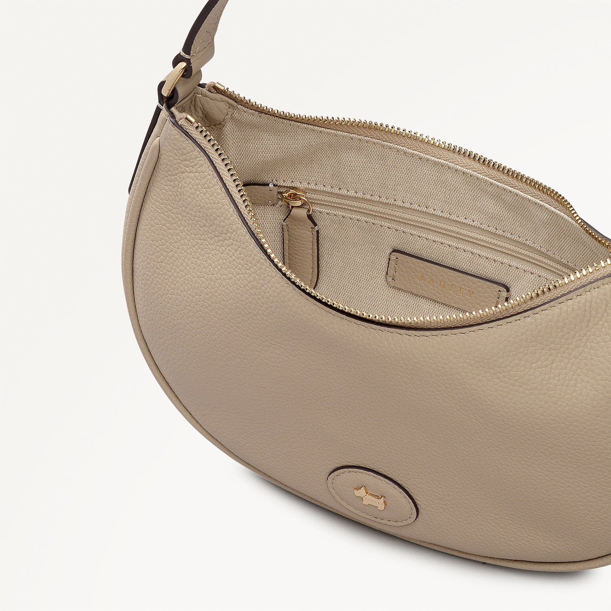 Heath Crescent Leather Large Ziptop Shoulder Bag in Porcini - 112610