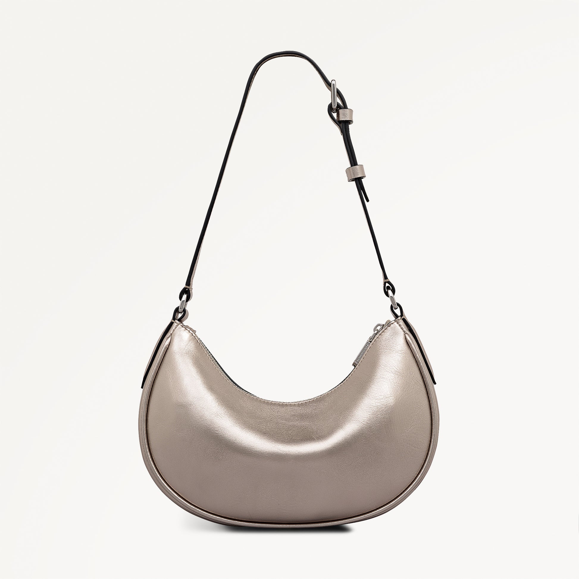 Heath Crescent Leather Small Ziptop Shoulder Bag in Pyrite - 112612