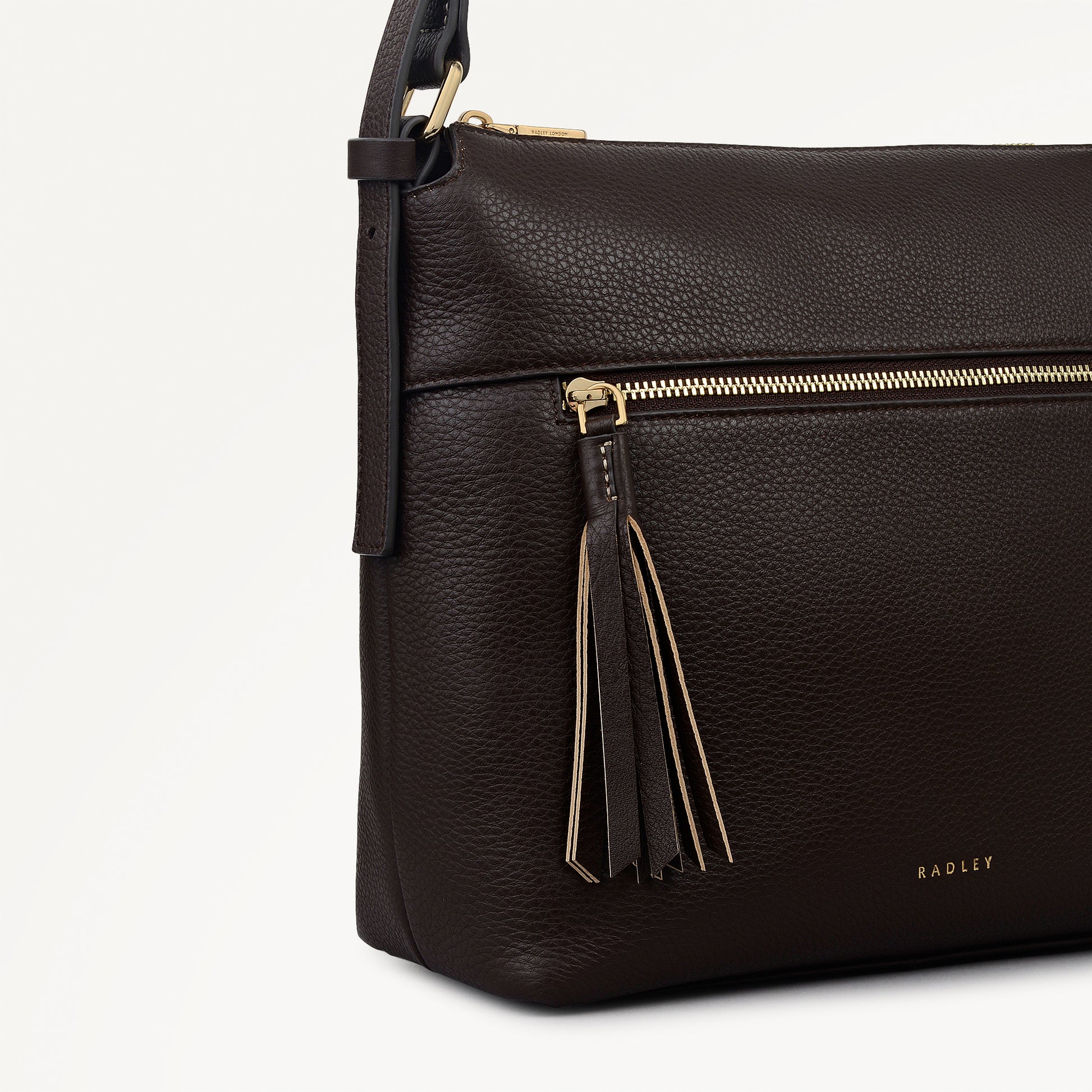 Fountain Mews Leather Small Ziptop Cross Body Bag in Dark Oak - 112615