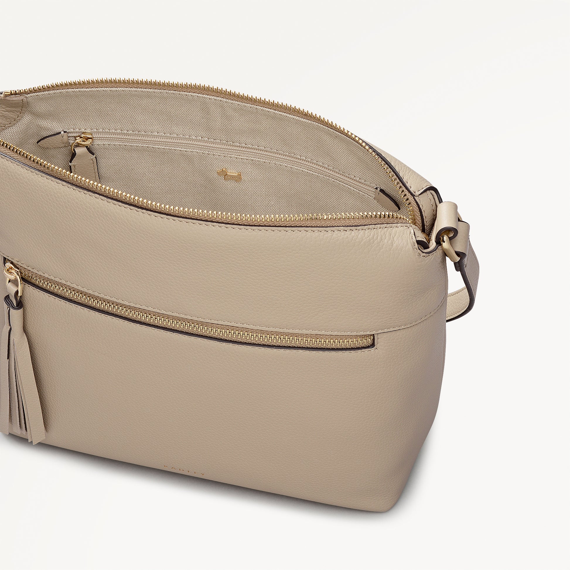 Fountain Mews Leather Small Ziptop Cross Body Bag in Porcini - 112616