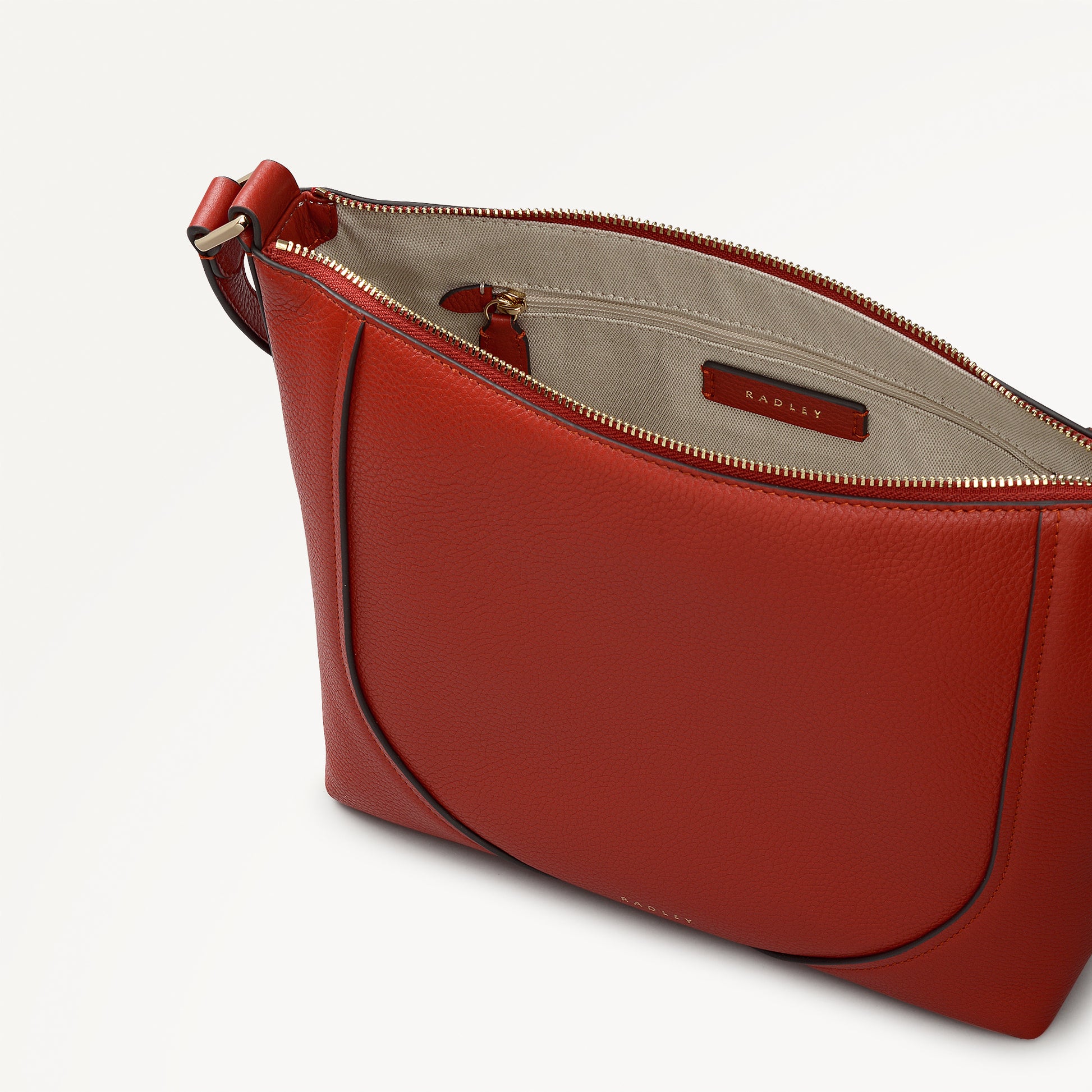 Wood Park Leather Medium Ziptop Cross Body Bag in Flame - 112624