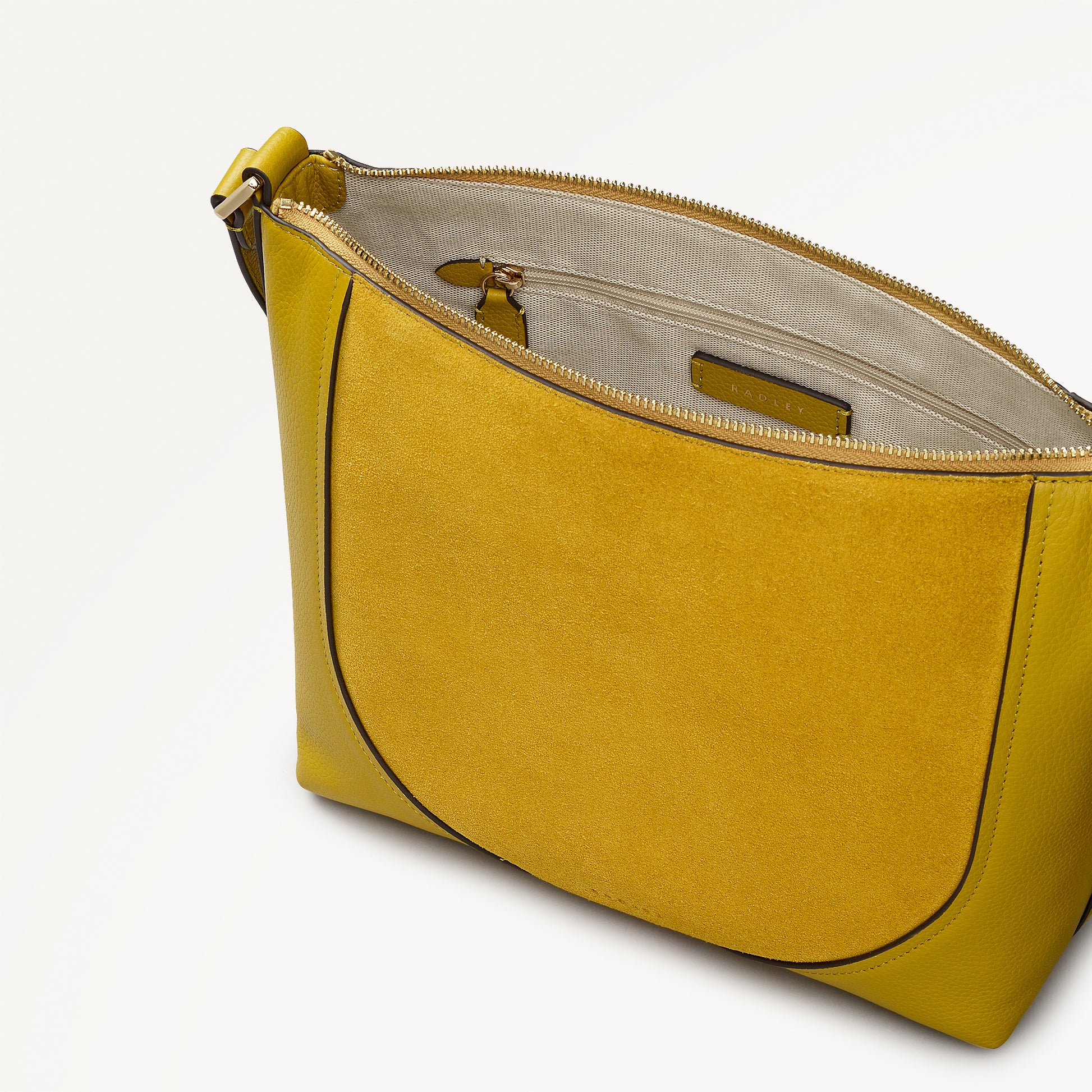 Wood Park Leather Medium Ziptop Cross Body Bag in Ochre - 112633