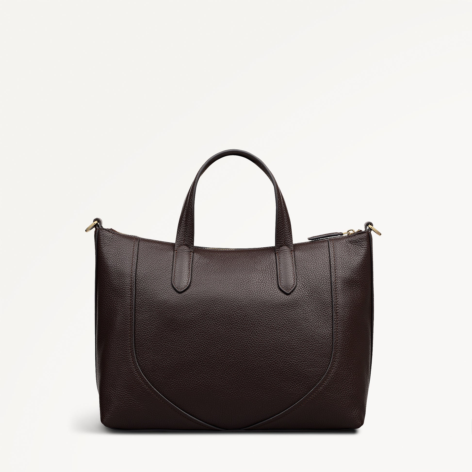 Wood Park Leather Medium Ziptop Grab Bag in Dark Oak - 112634