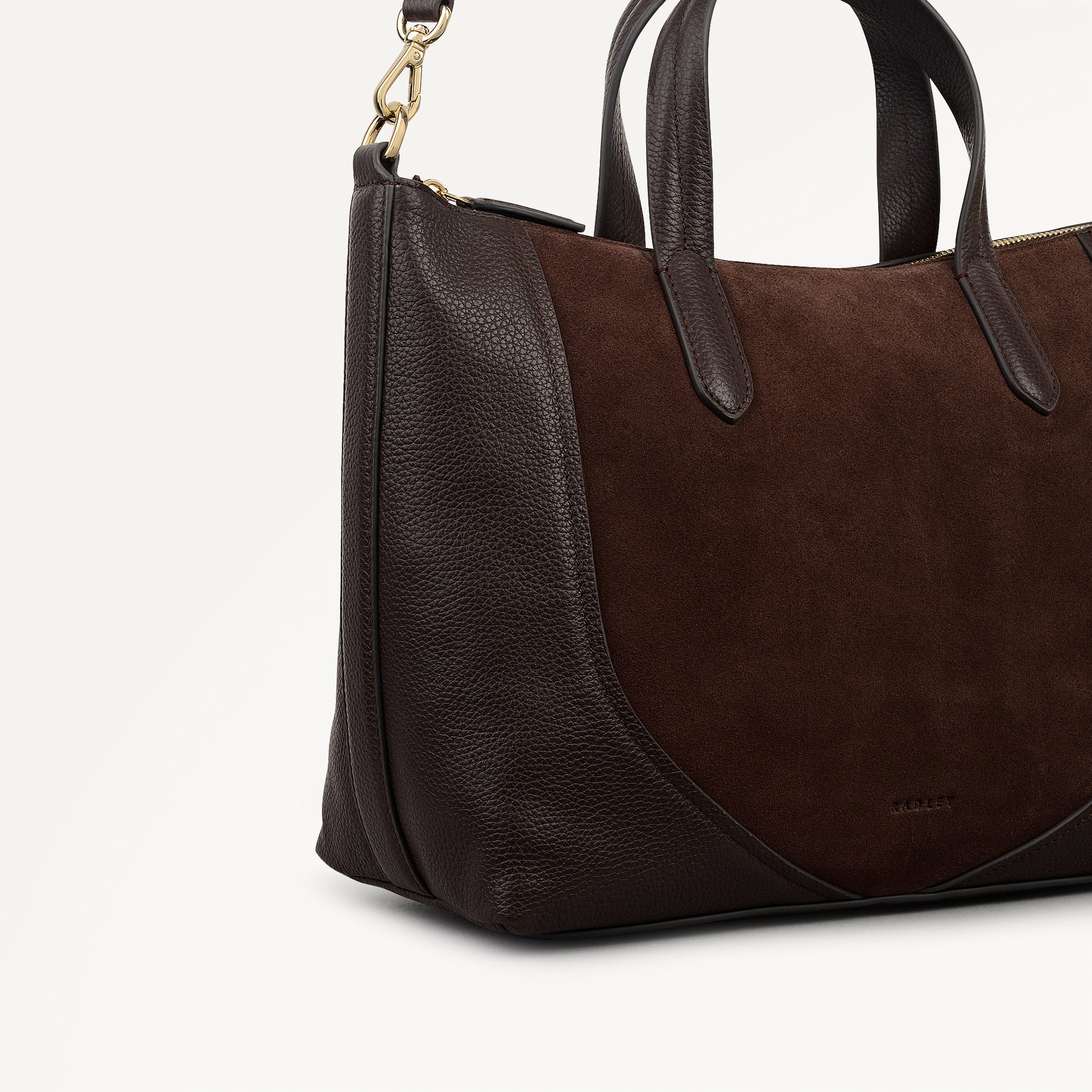 Wood Park Leather Medium Ziptop Grab Bag in Dark Oak - 112634