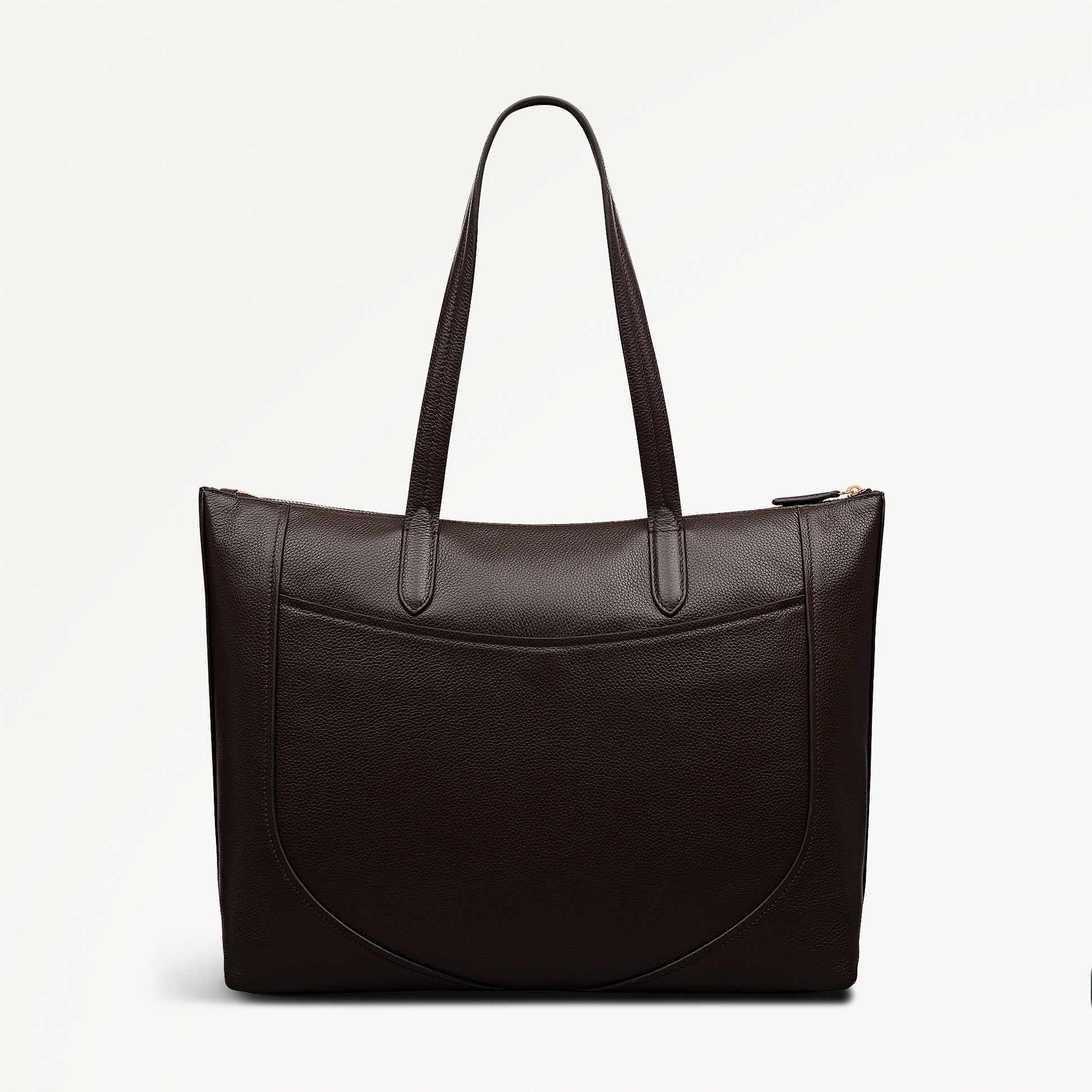 Wood Park Leather Large Ziptop Tote Bag in Dark Oak - 112636