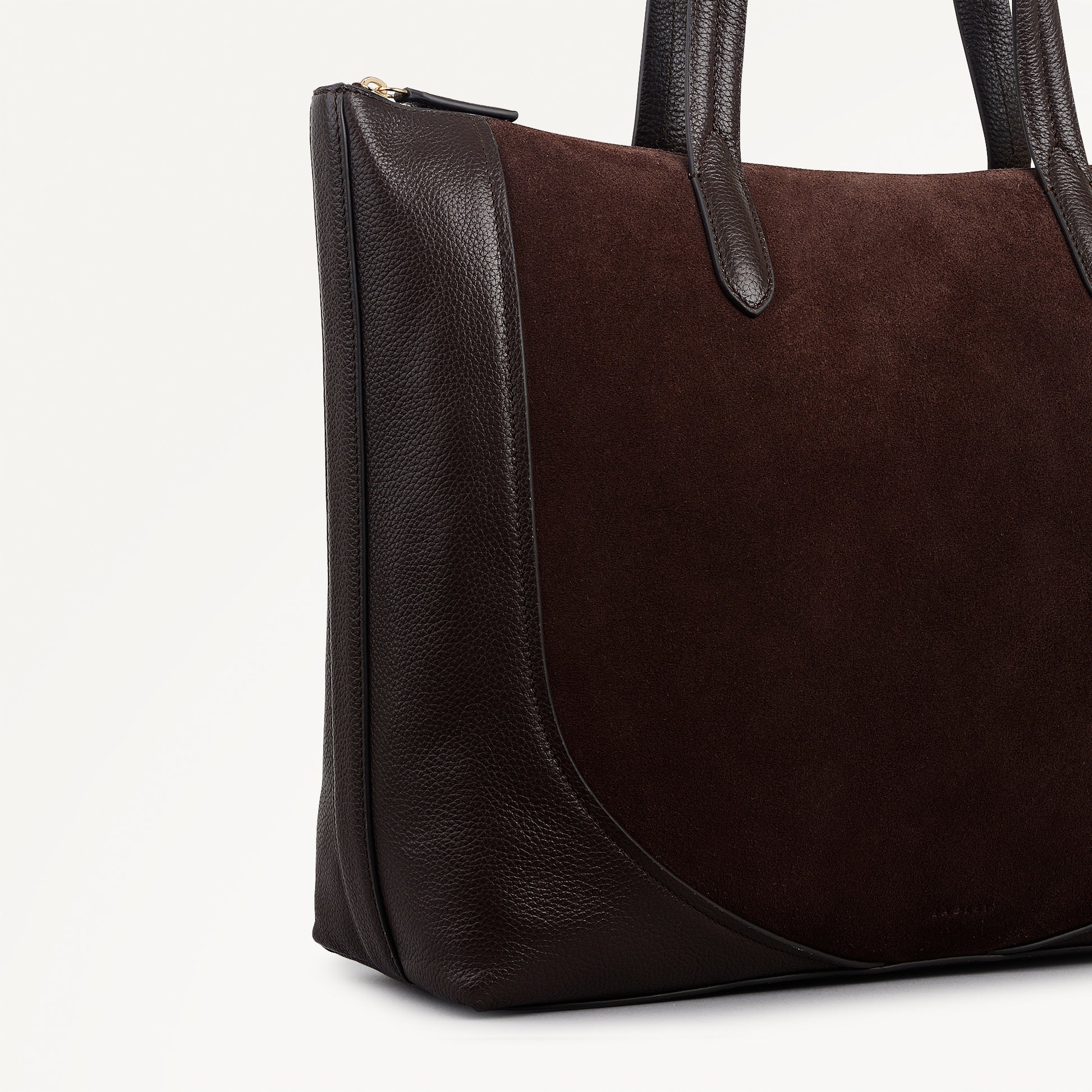 Wood Park Leather Large Ziptop Tote Bag in Dark Oak - 112636