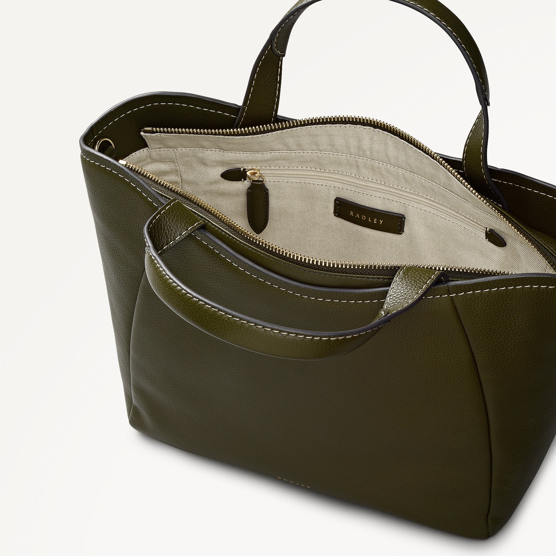 Muswell Lane Leather Medium Ziptop Grab Bag in Pine Needle - 112660