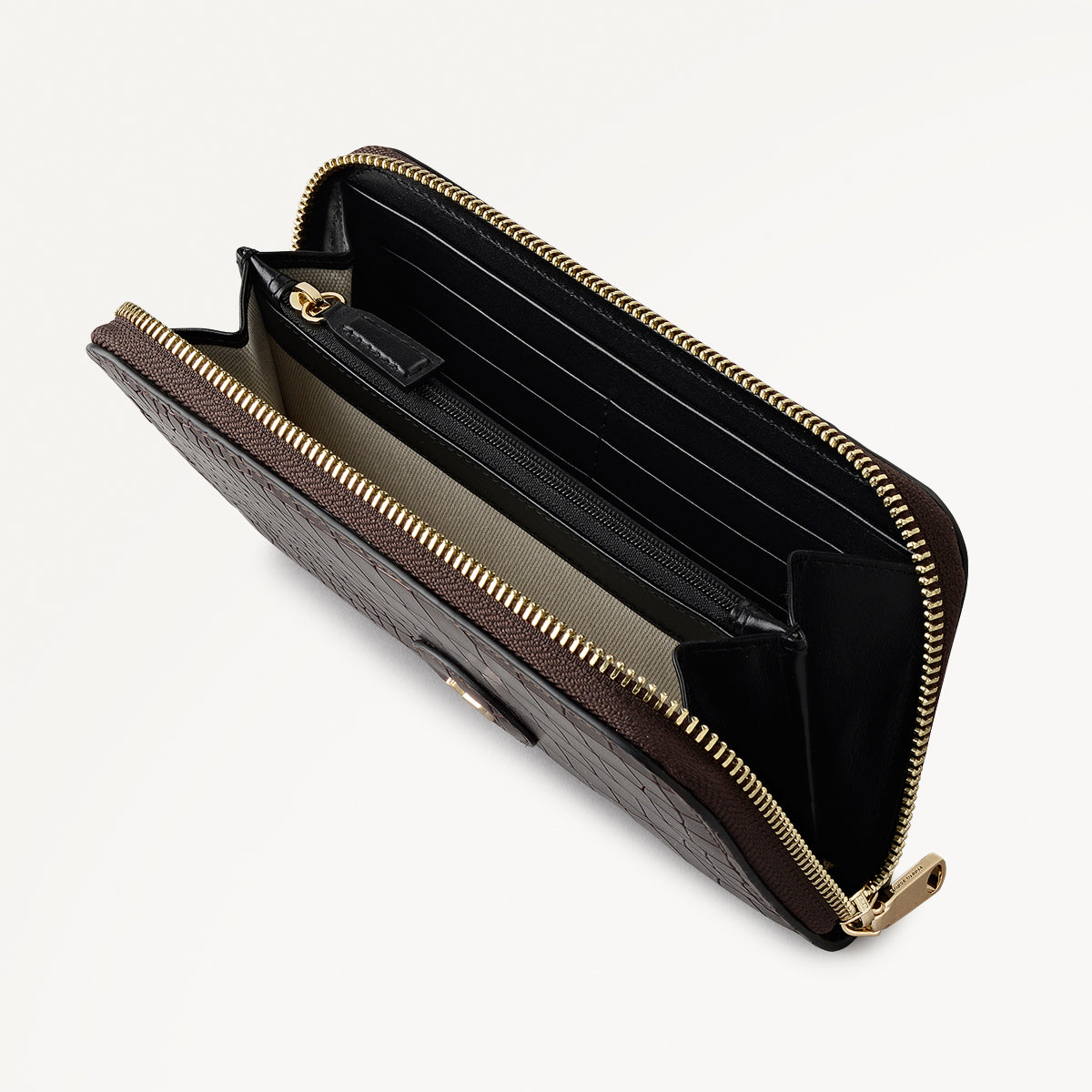 Heath Crescent Leather Large Zip Around Wallet in Dark Brown - 112675