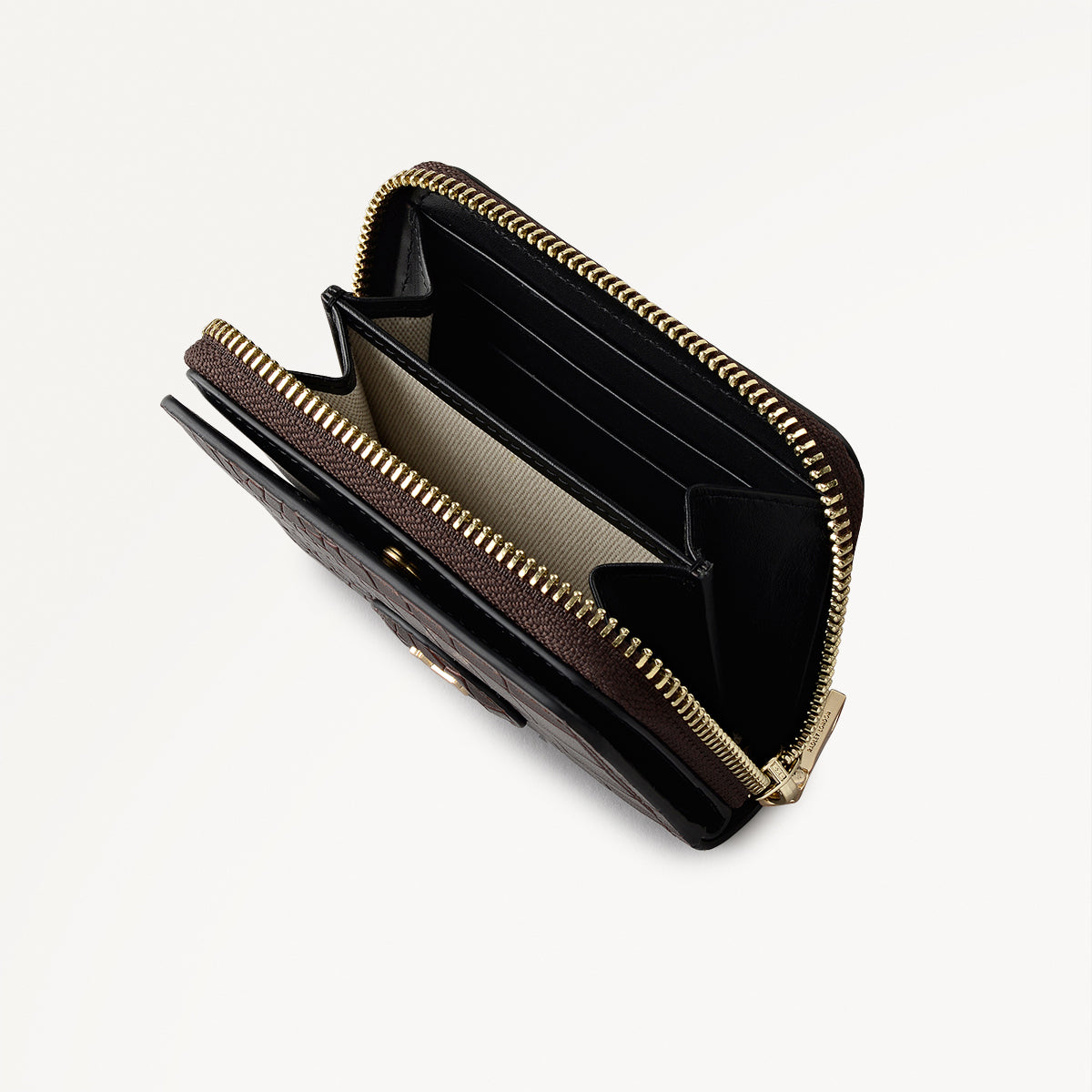 Heath Crescent Leather Small Zip Around Wallet in Dark Brown - 112676