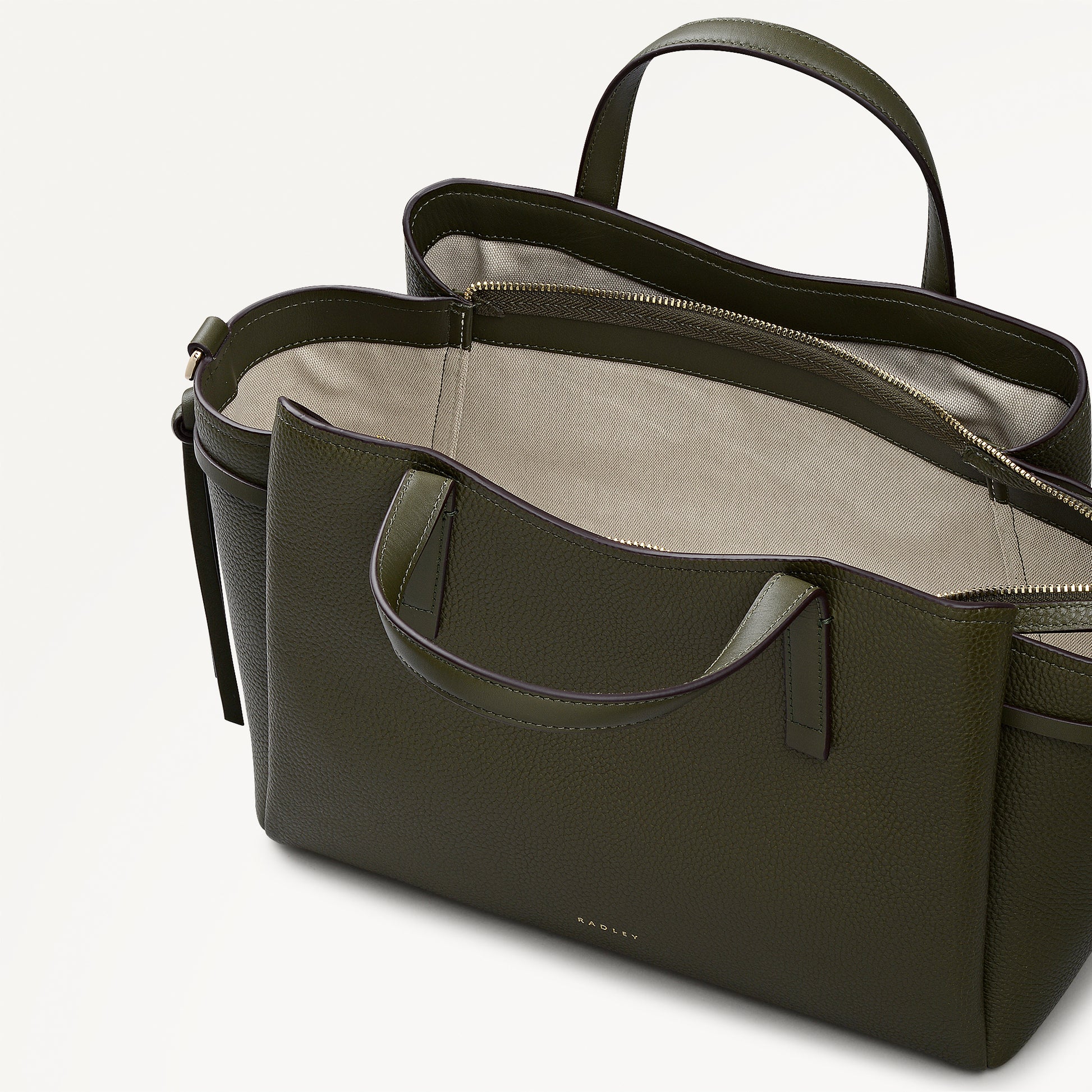 Blake Gardens Leather Large Ziptop Grab Bag in Pine Needle - 112736