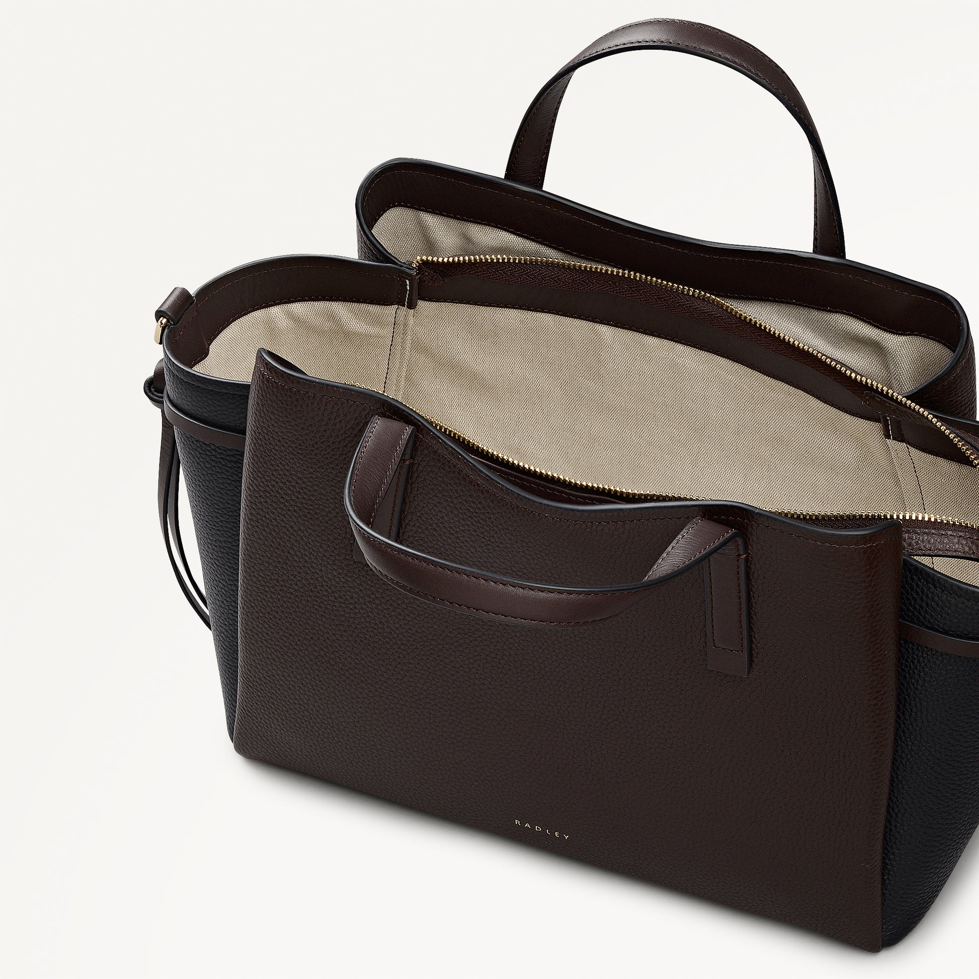 Blake Gardens Leather Large Ziptop Grab Bag in Dark Oak - 112737