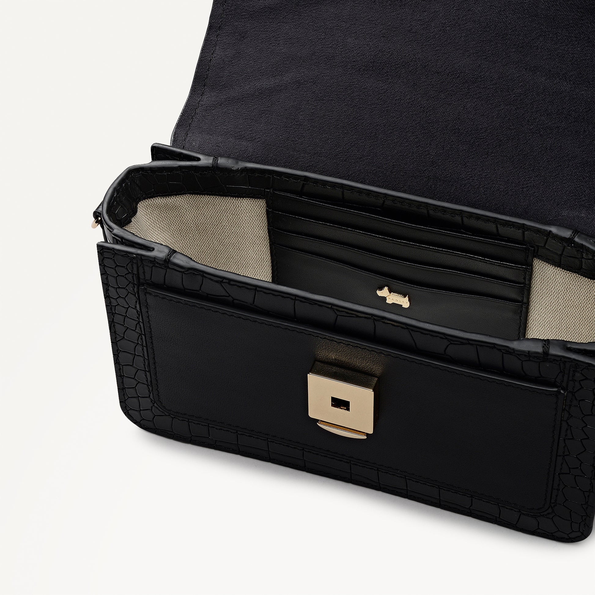 Albert Road Leather Mini Flapover Cross Body Bag in Black - 112738