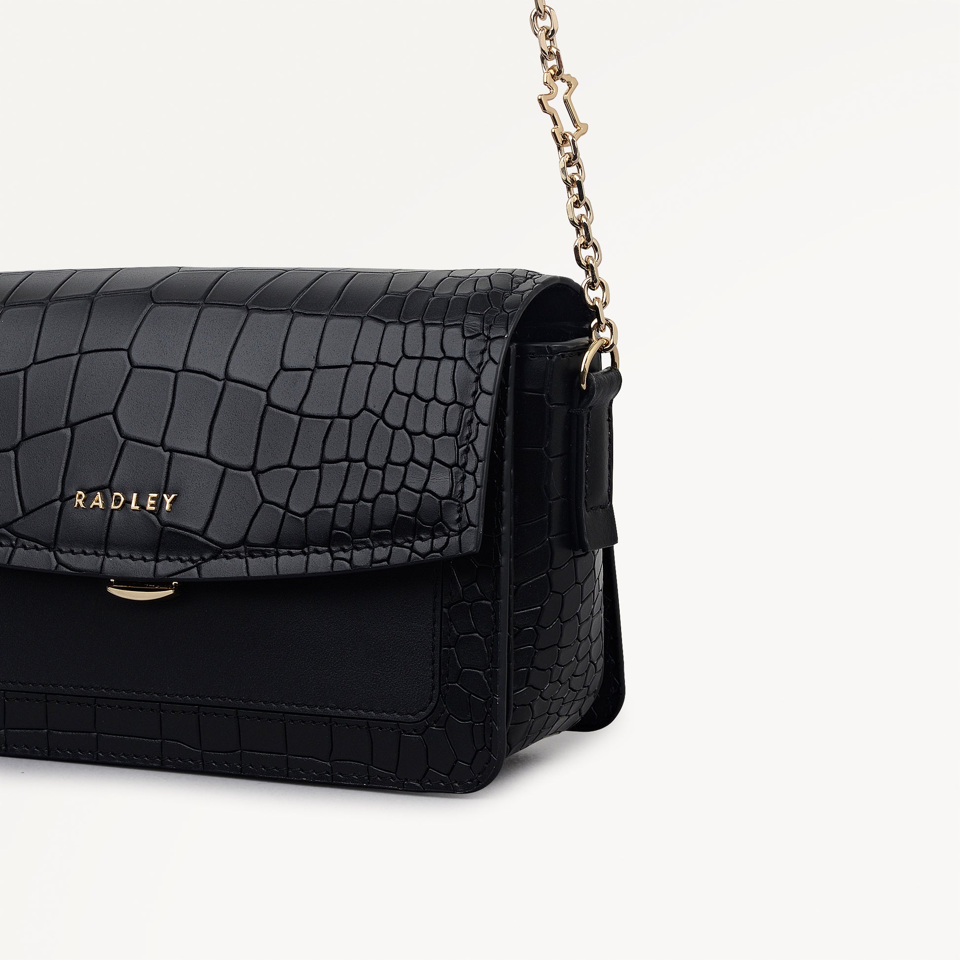 Albert Road Leather Mini Flapover Cross Body Bag in Black - 112738