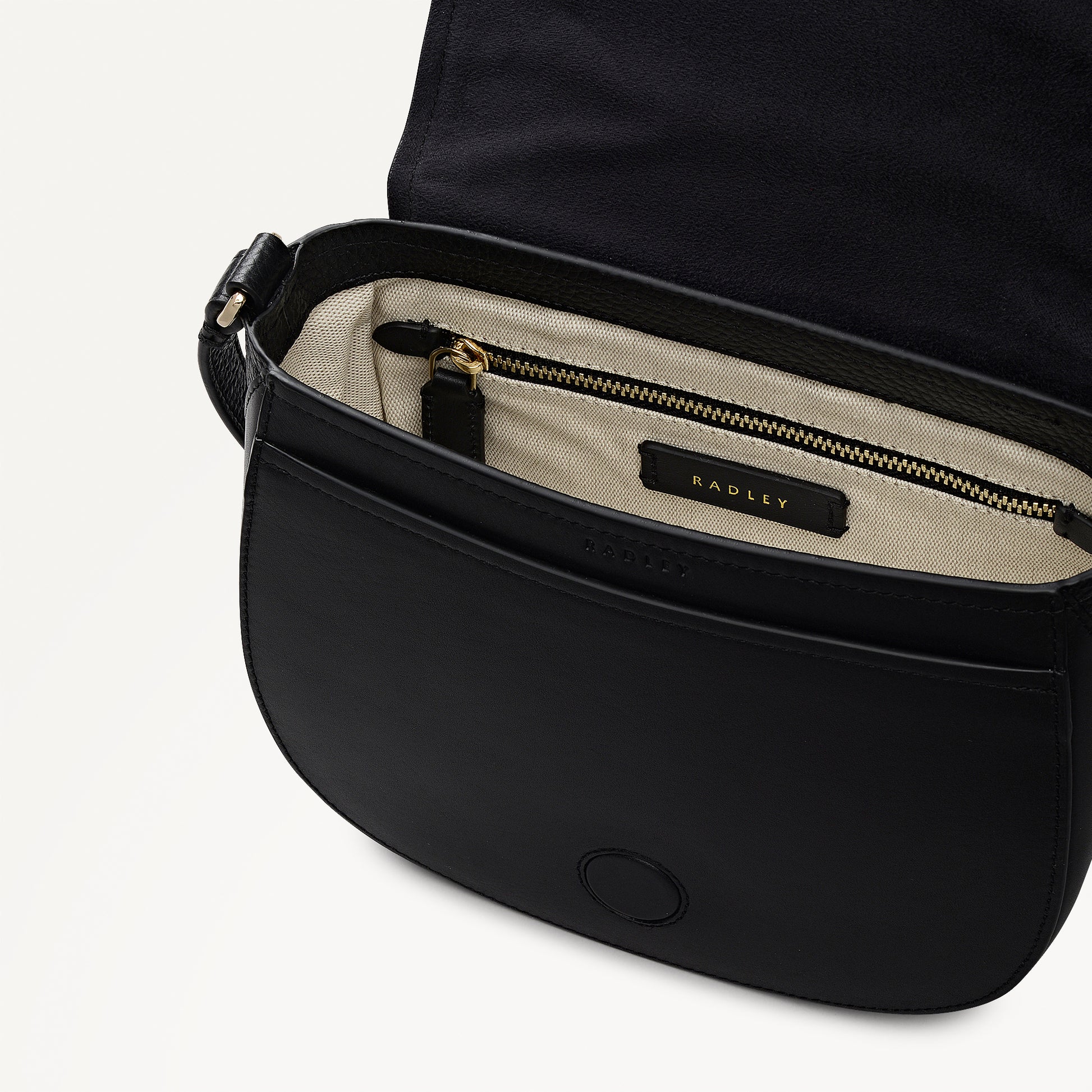 Liverpool Gardens Leather Medium Flapover Cross Body Bag in Black - 112744