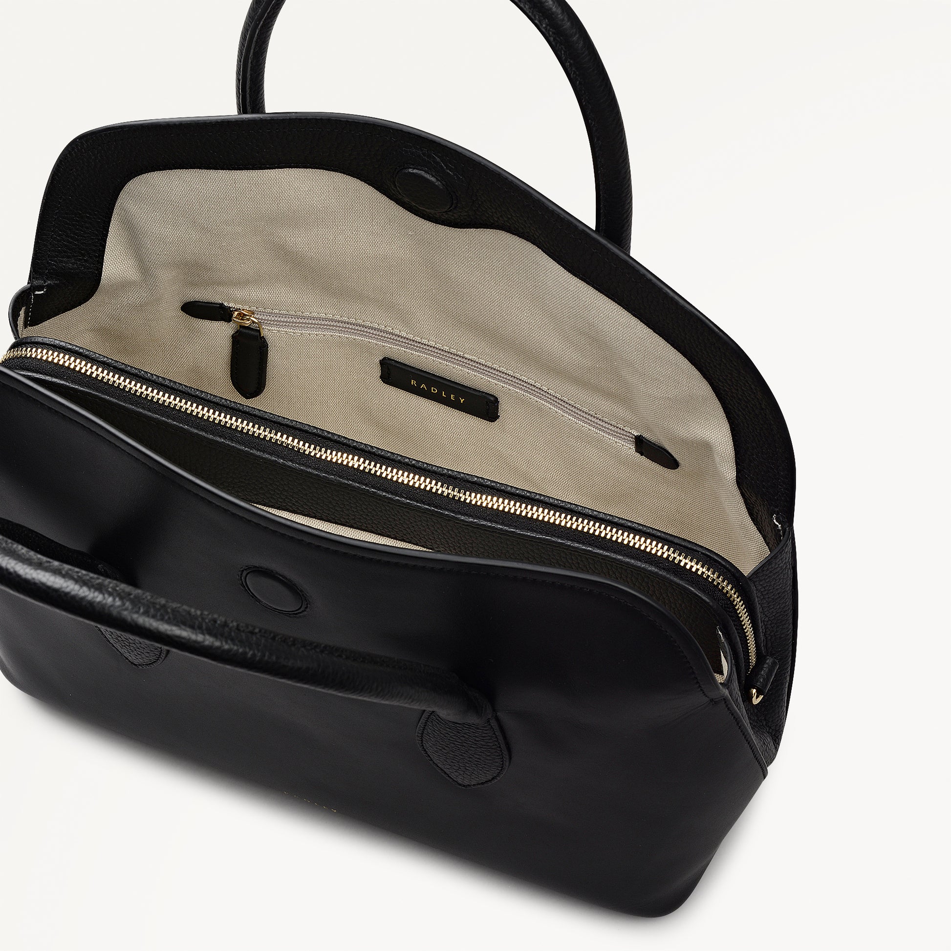 Liverpool Gardens Leather Medium Ziptop Grab Bag in Black - 112748