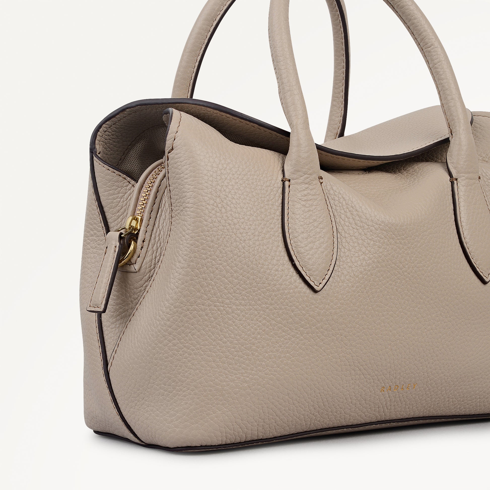 Liverpool Gardens Leather Small Ziptop Grab Bag in Porcini - 112752