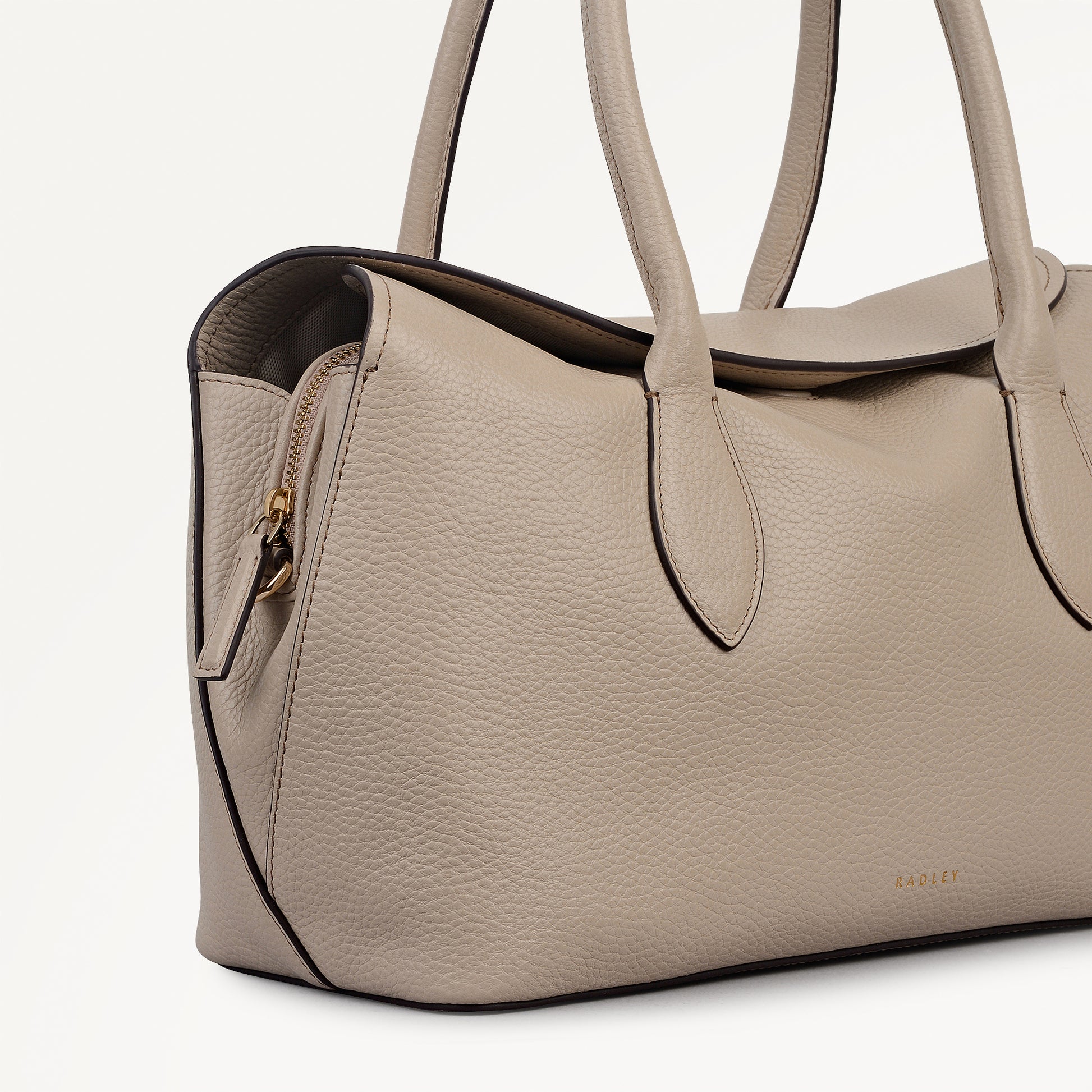 Liverpool Gardens Leather Medium Ziptop Grab Bag in Porcini - 112753