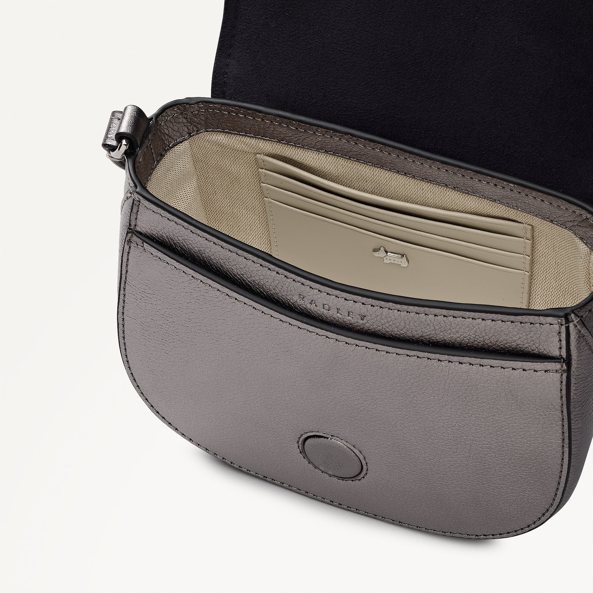 Liverpool Gardens Leather Mini Flapover Cross Body Bag in Gun Metal - 112756