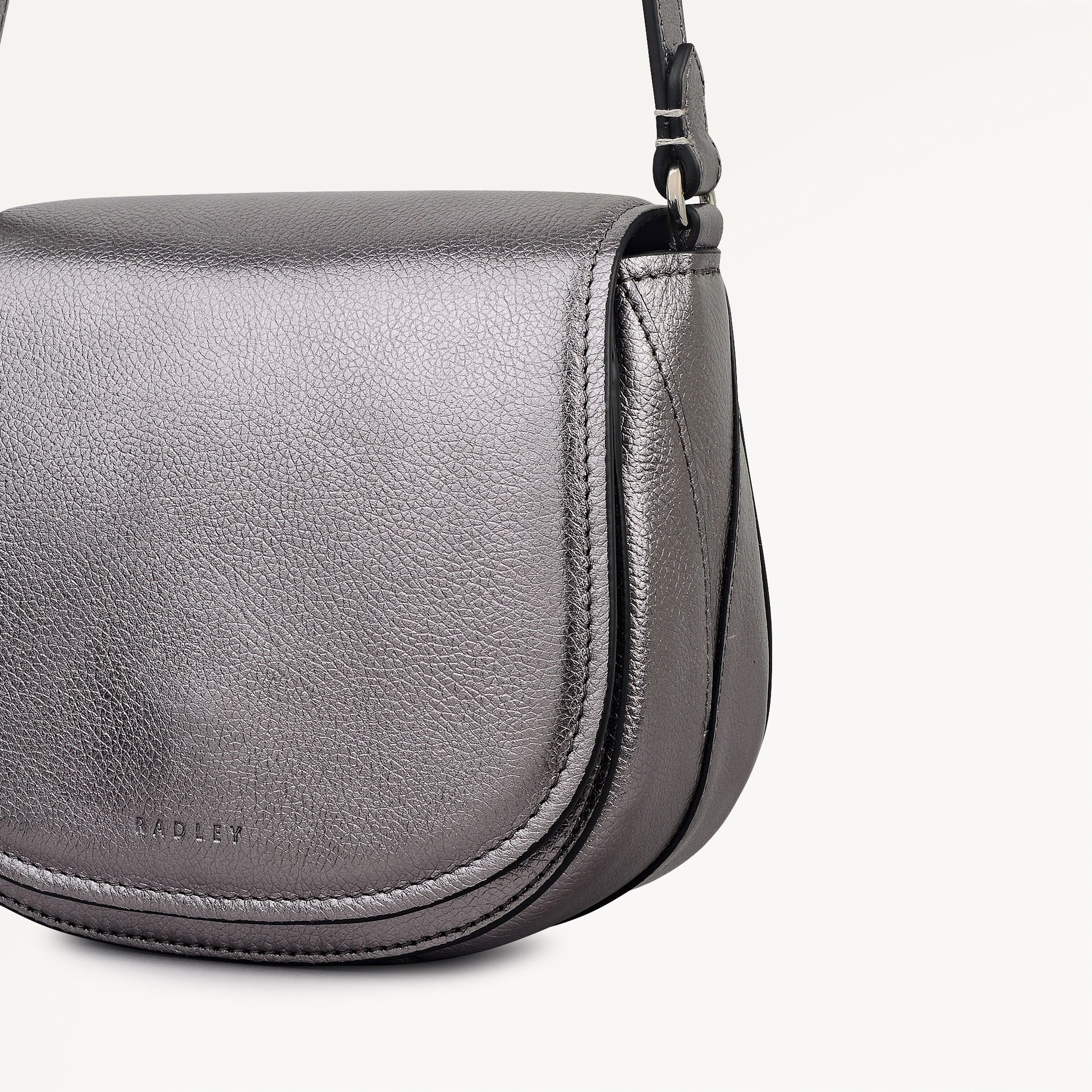 Liverpool Gardens Leather Mini Flapover Cross Body Bag in Gun Metal - 112756