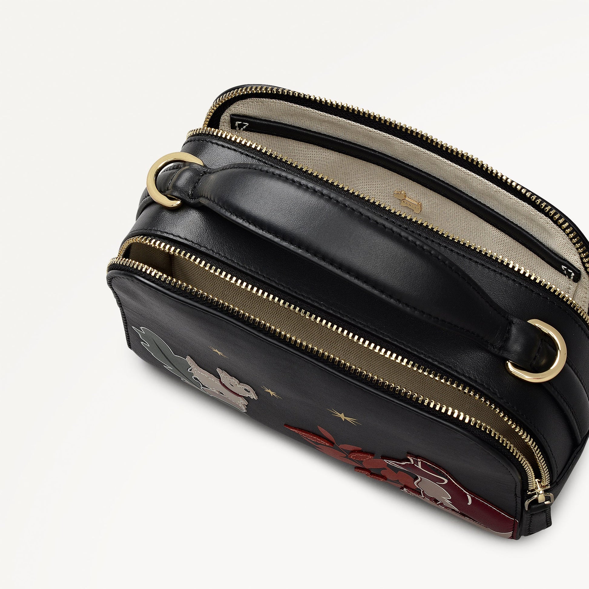 Fleeting Fox Leather Small Ziptop Cross Body Bag in Black - 112758