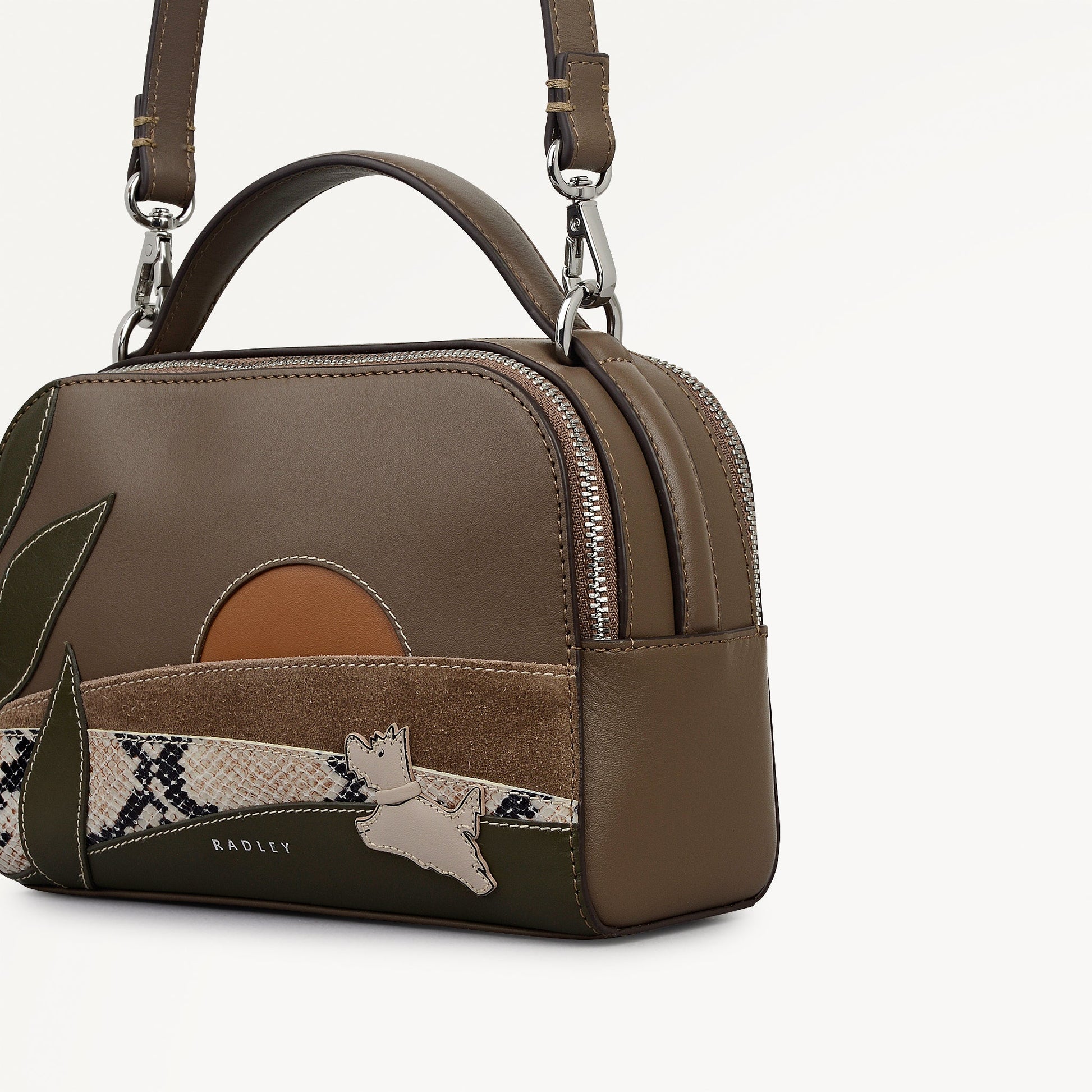 Over The Hills Leather Small Ziptop Cross Body Bag in Coffee - 112759