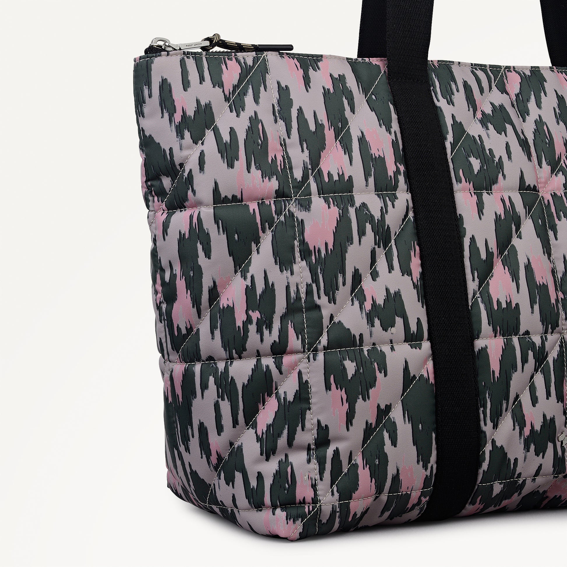 Danesfield Leopard Fabric Large Ziptop Tote Bag in Hunter Green - 112761